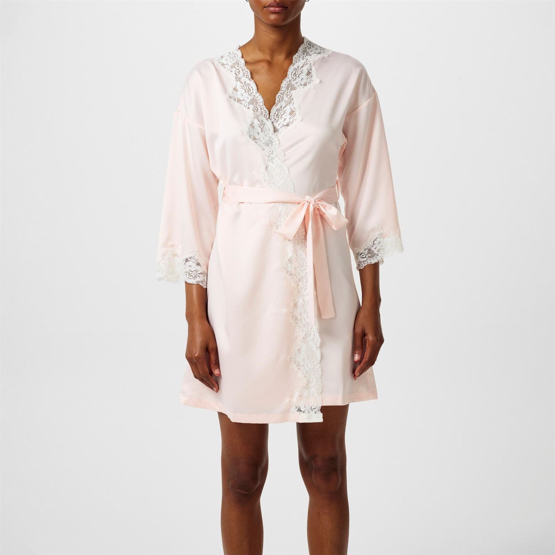 Lauren by Ralph Lauren Lace Trimmed Satin Dressing Gown