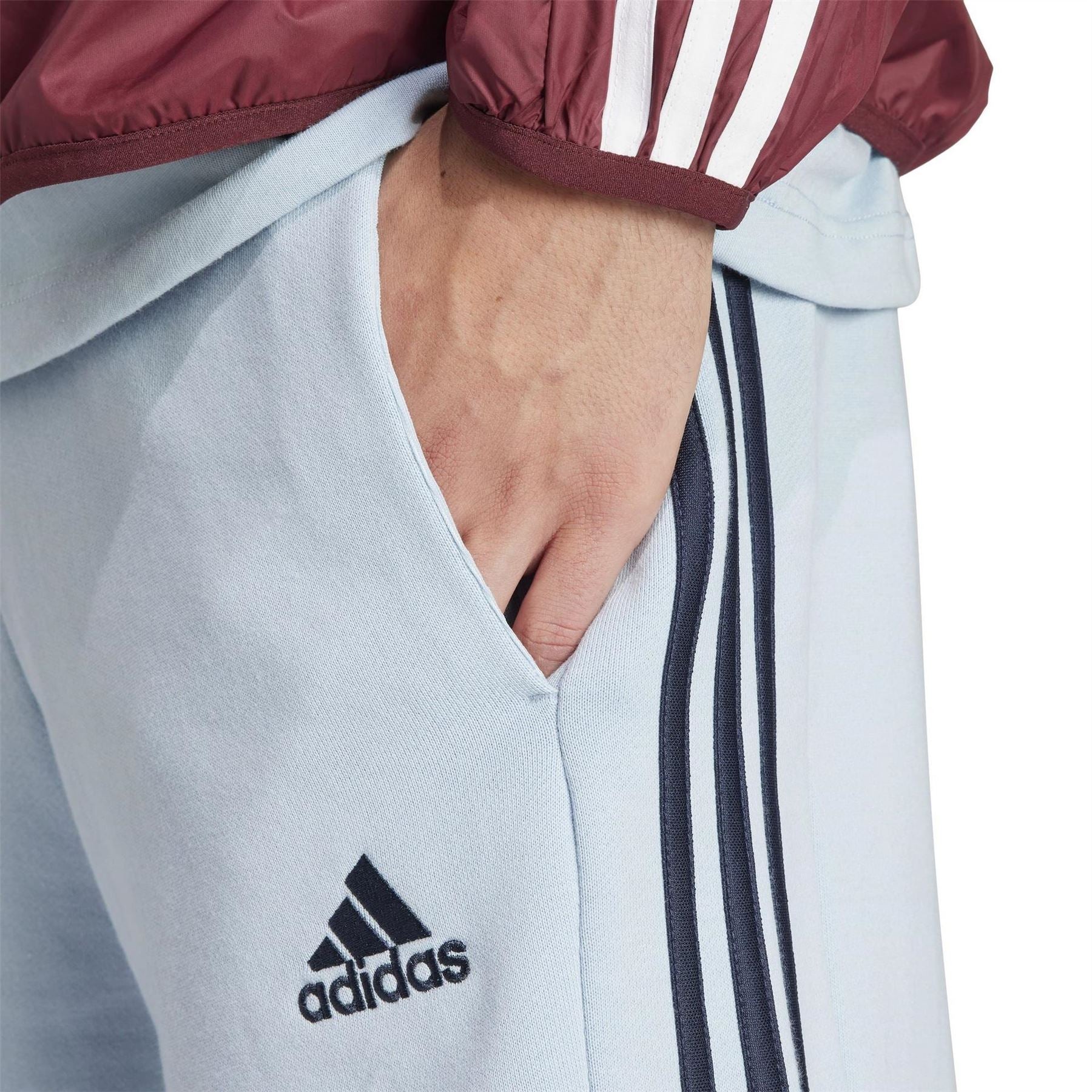 adidas Mens Essentials 3 Stripe Fleece Shorts
