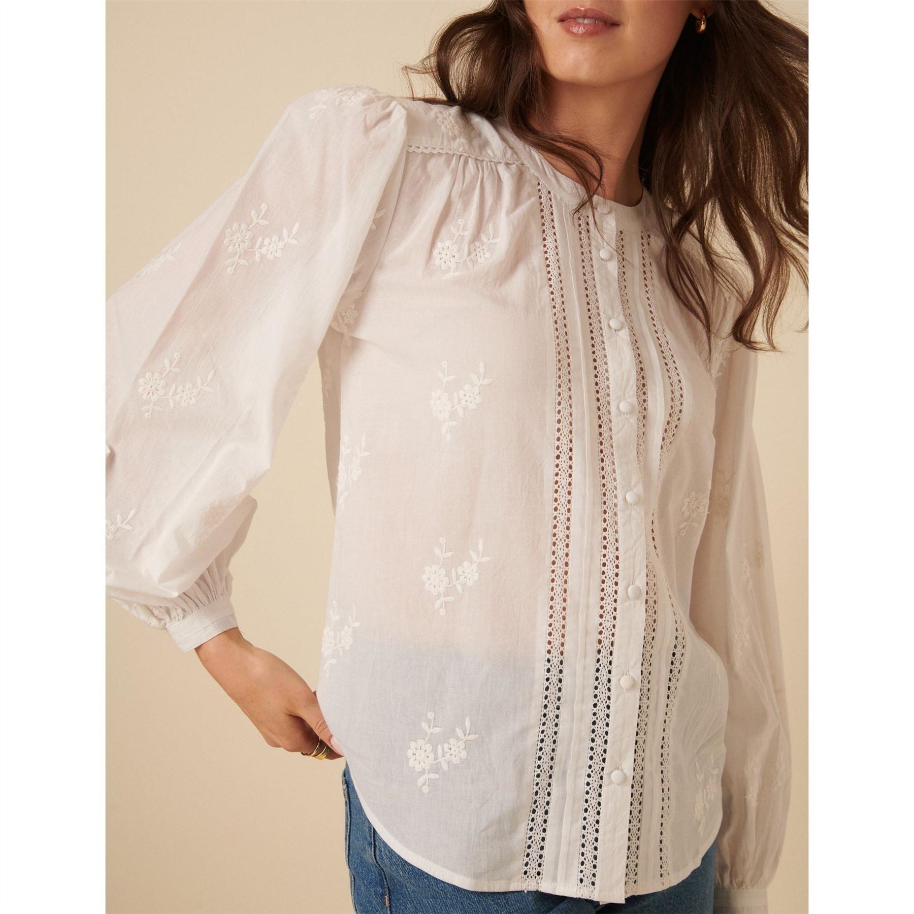 Nobodys Child Floral Embroidered Broderie Anglaise Long Sleeve Blouse