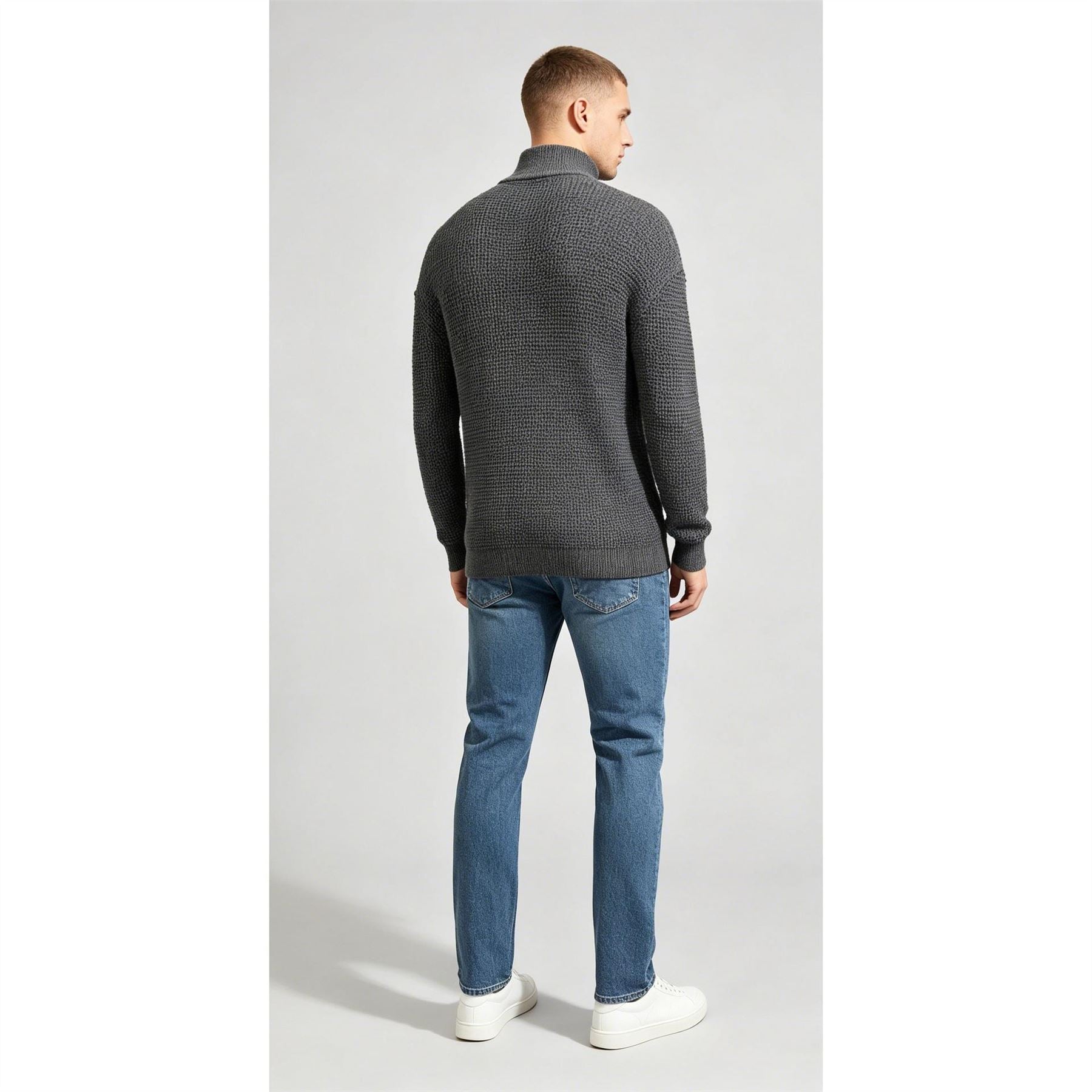 Firetrap Quarter Zip Cable Knit Funnel Neck Jumper