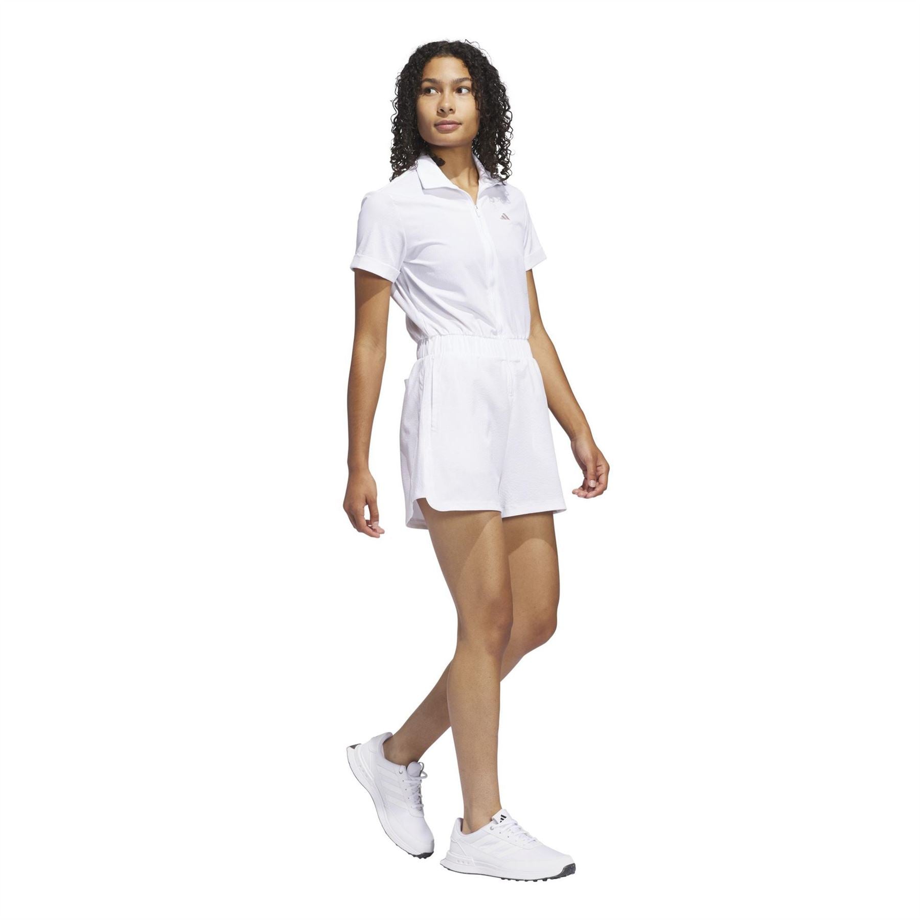 adidas Collared Neck Short Sleeve Solid Patterned Playsuit