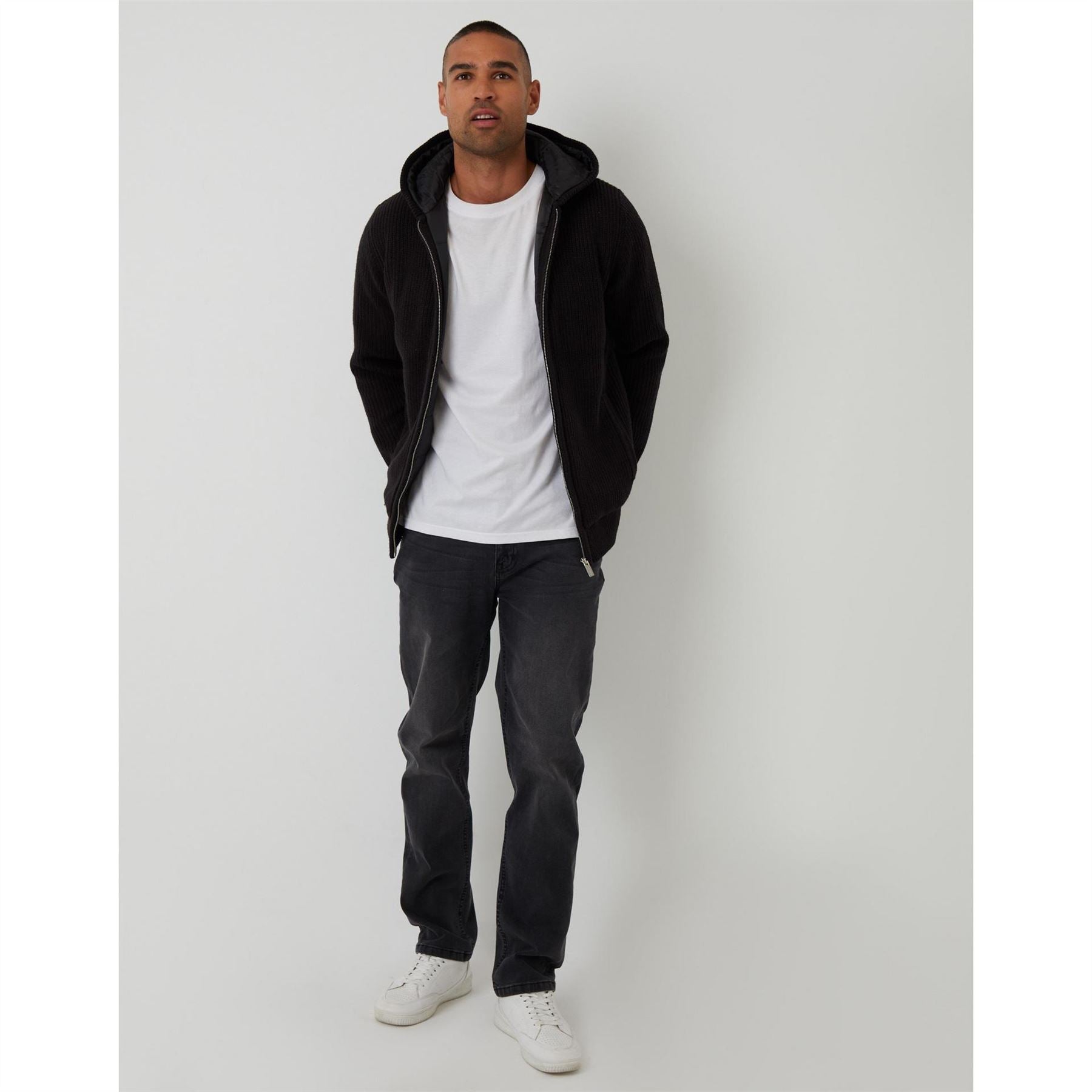 Threadbare Haydock Hooded Ribbed Patterned Ribbed Cuff Jacket
