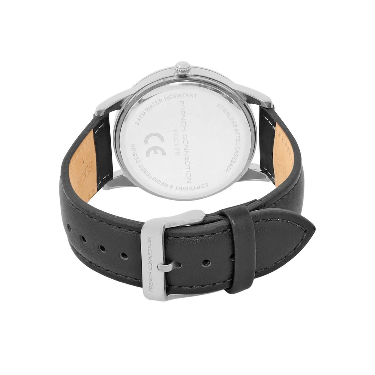French Connection Connection Rose Case Round Shape Black Strap Quartz Watch