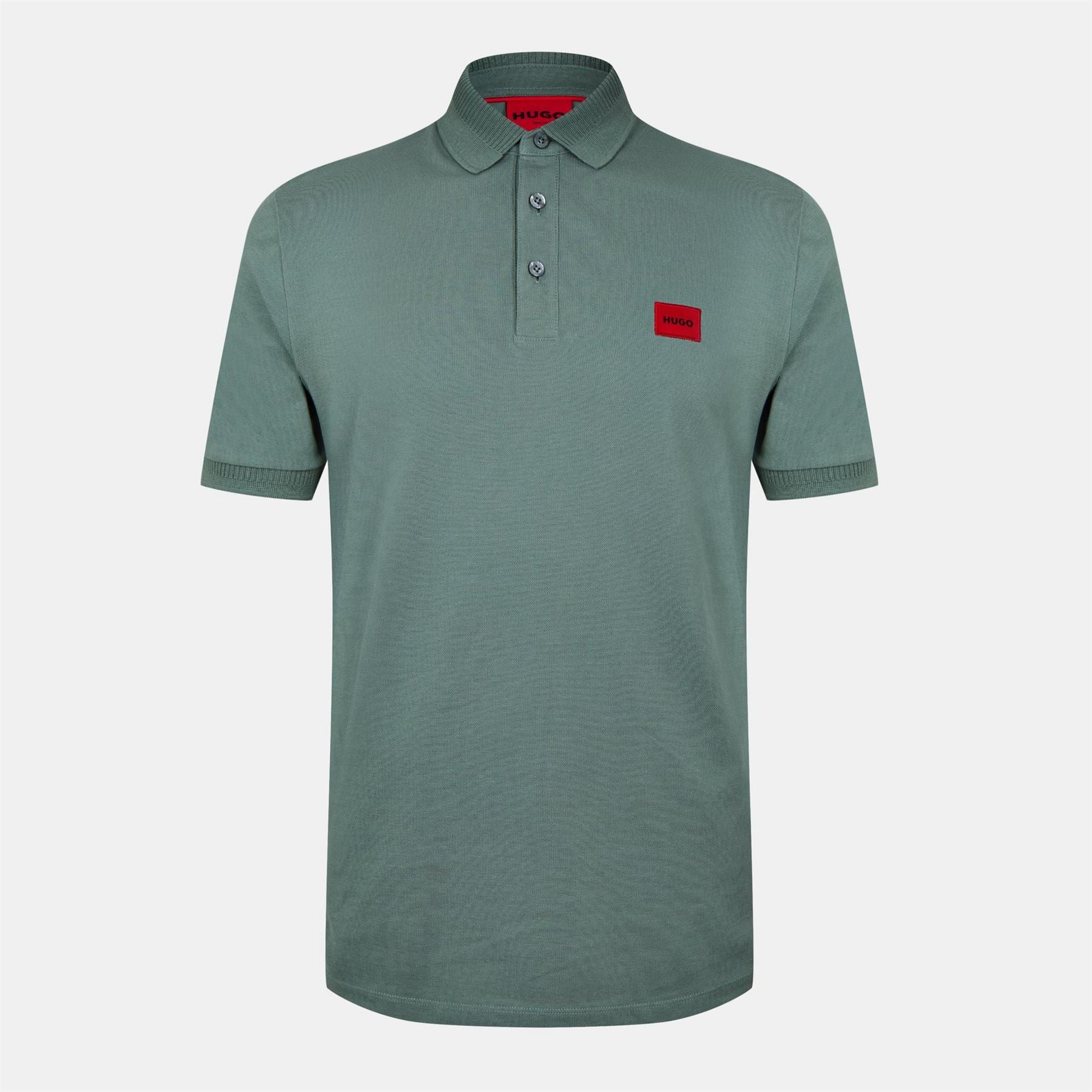 Hugo HUGO Deruso Short Sleeve Polo Shirt with Logo Detail and Ribbed Collar   Premium Cotton