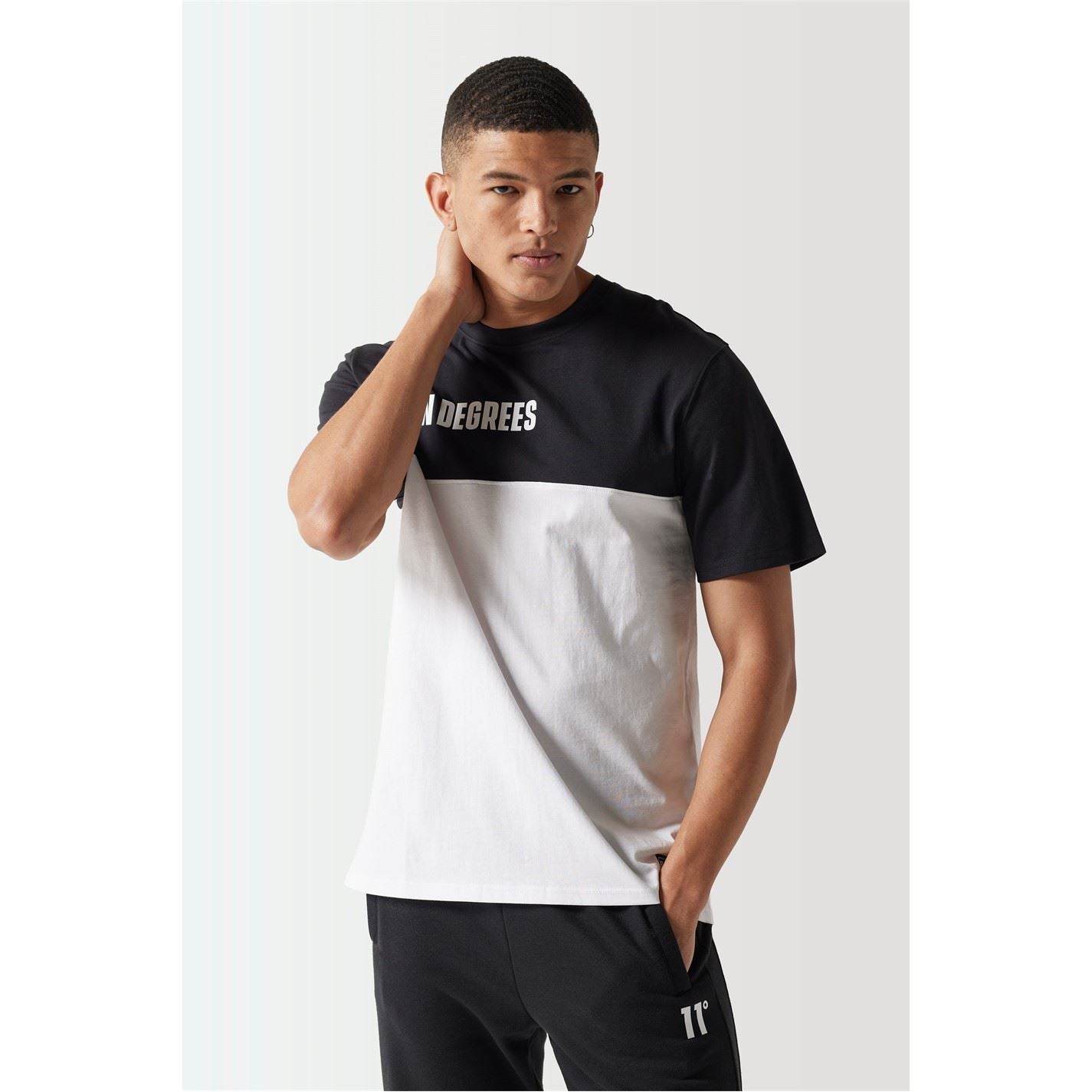 11 Degrees Colour Block T-Shirt   White   Black