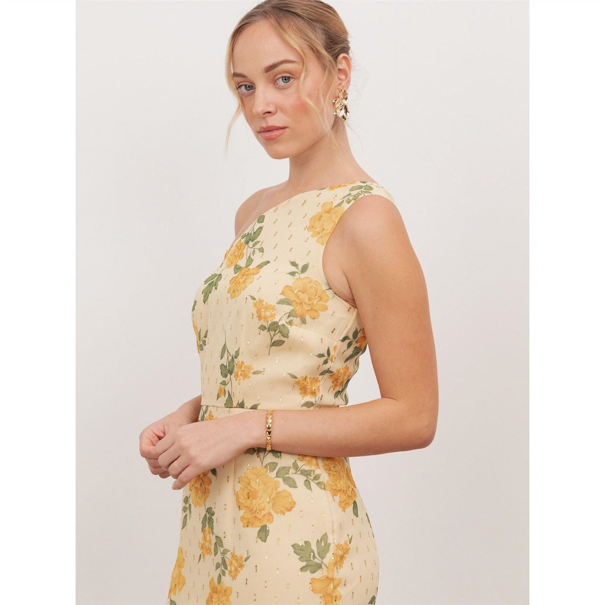 Anaya With Love With Love Recycled Yellow Floral Print One Shoulder Maxi Dress