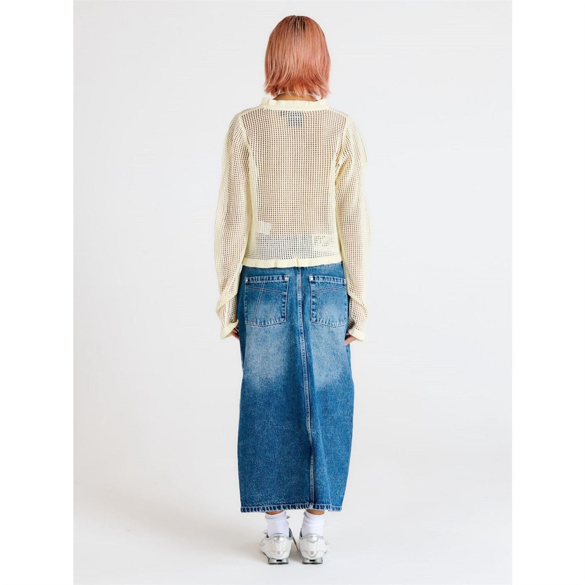 The Ragged Priest Midi Bleach Blue Wash Denim Skirt