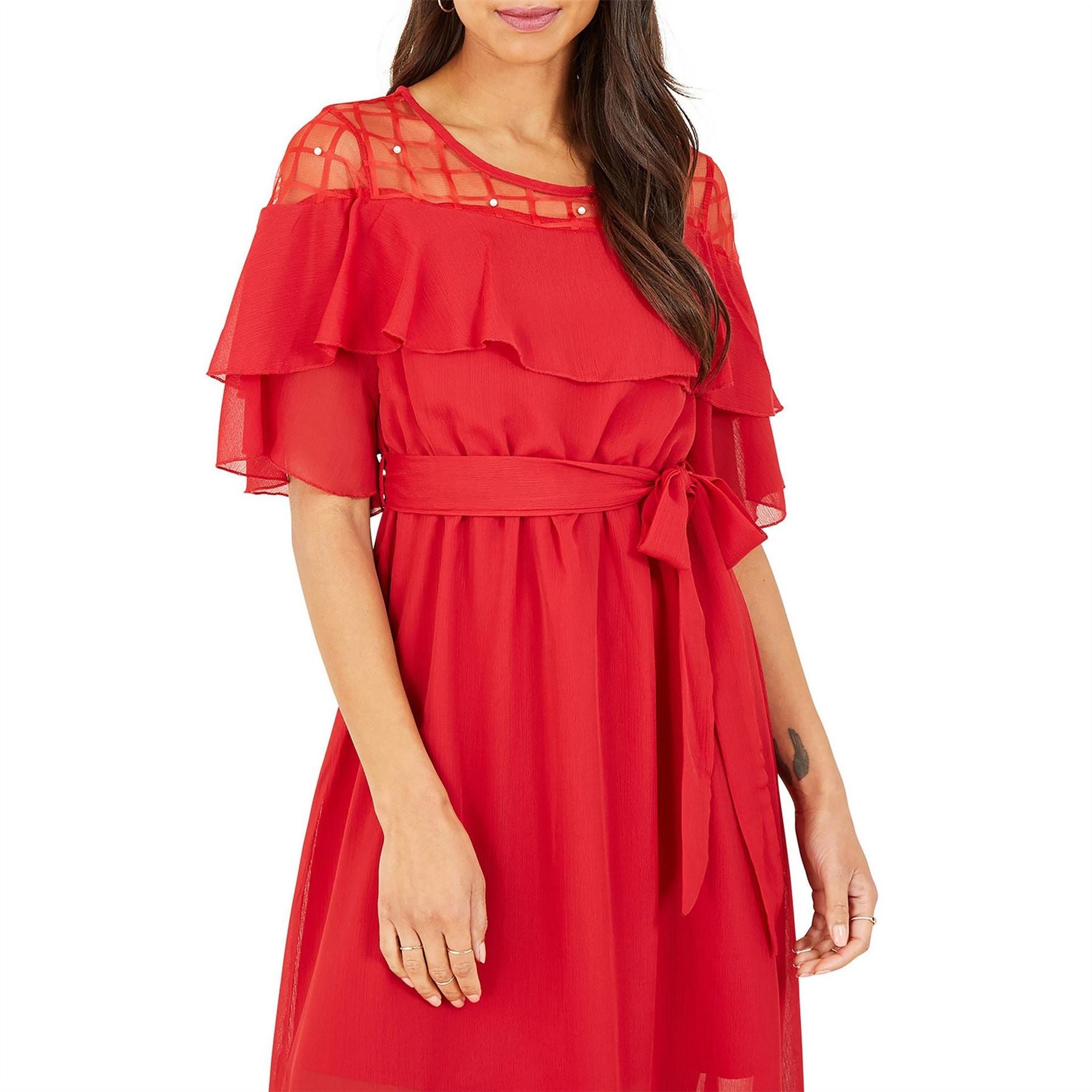 Yumi Frill Midi Dress In Red