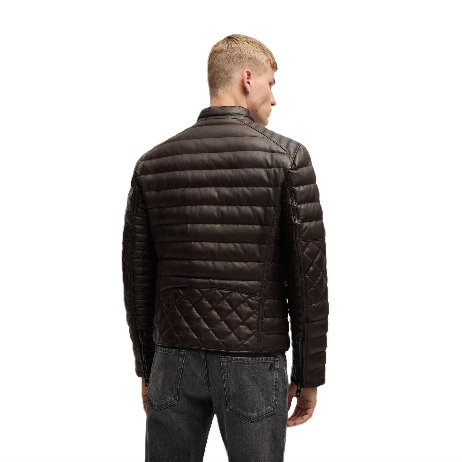 Boss Solid Patterned Snap Button Zipped Pocket Puffer Coat