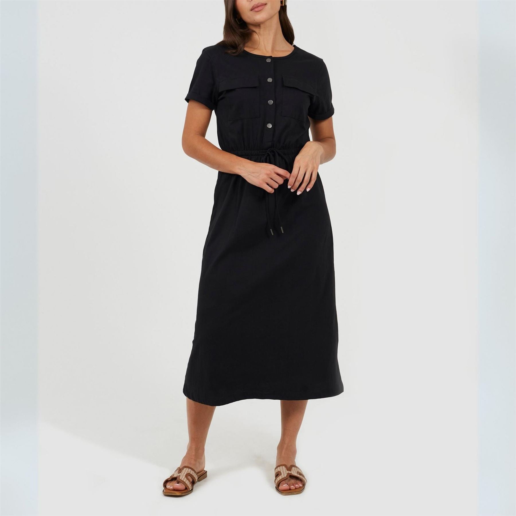 Brave Soul Crew Neck Short Sleeve Midi Shirt Dress