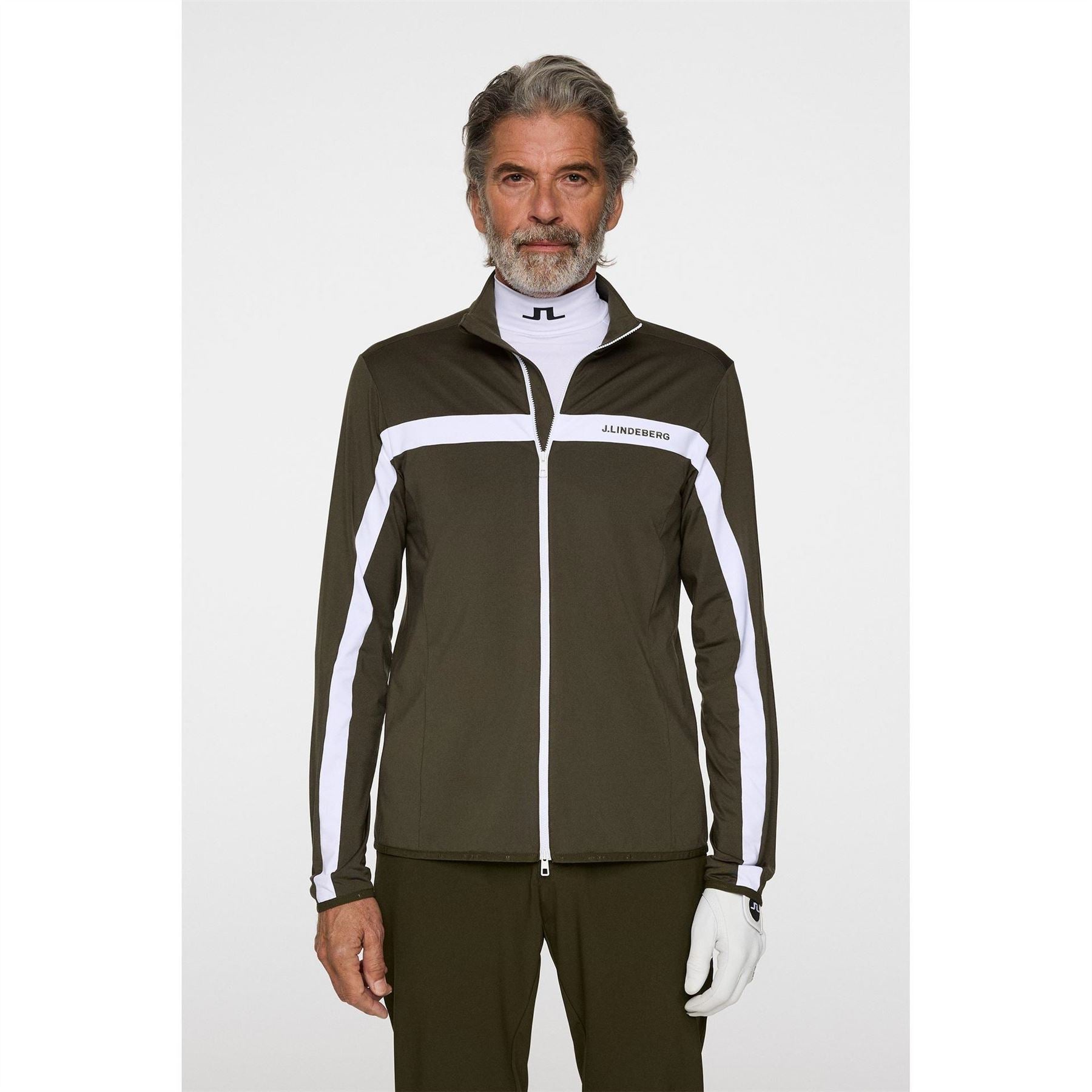 J Lindeberg Golf Jarvis Stripe Patterned Full Zipper Zipped Pocket Fitted Cuff Jacket