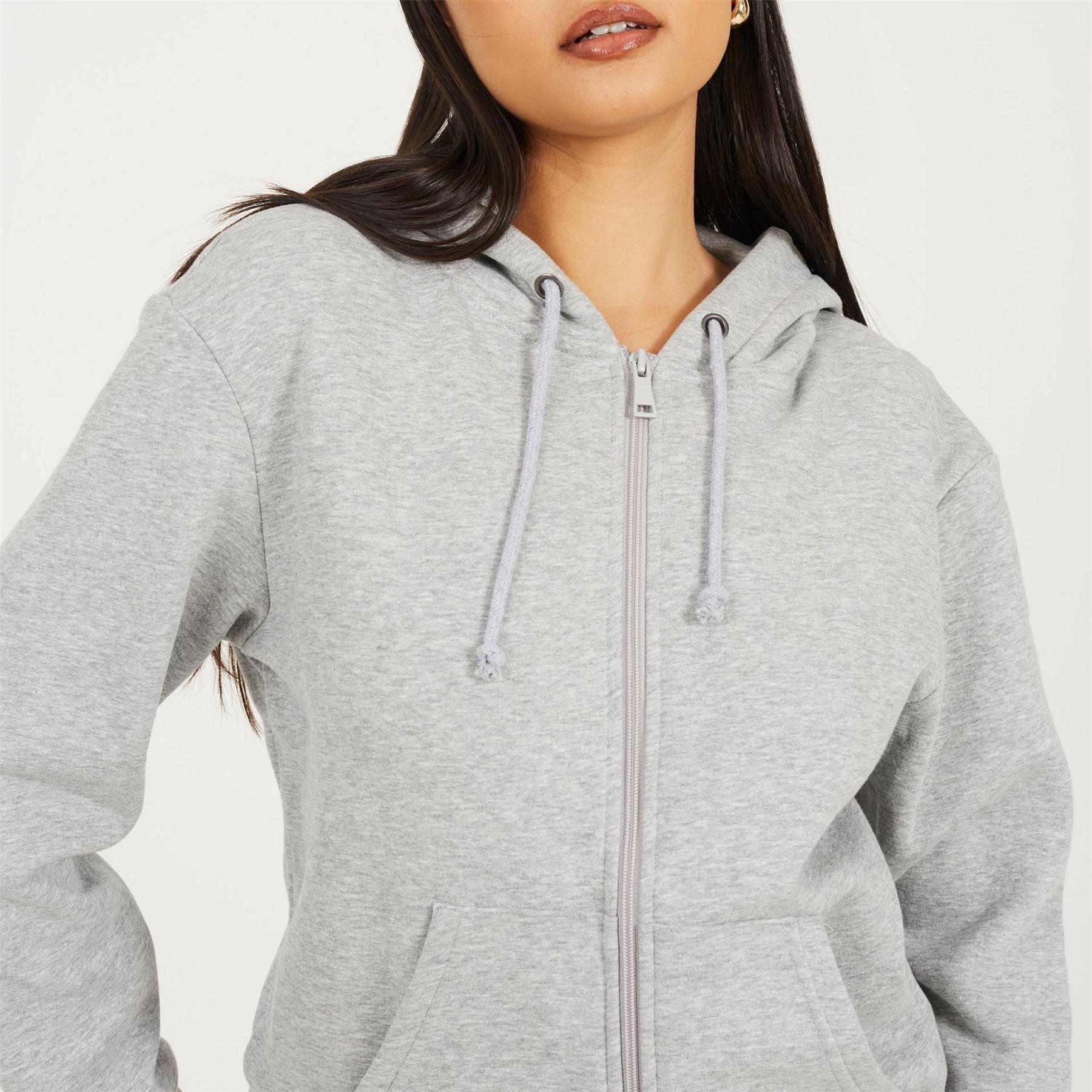 Brave Soul Solid Patterned Hooded Ribbed Cuff Sweat Jacket with Kangaroo Pocket