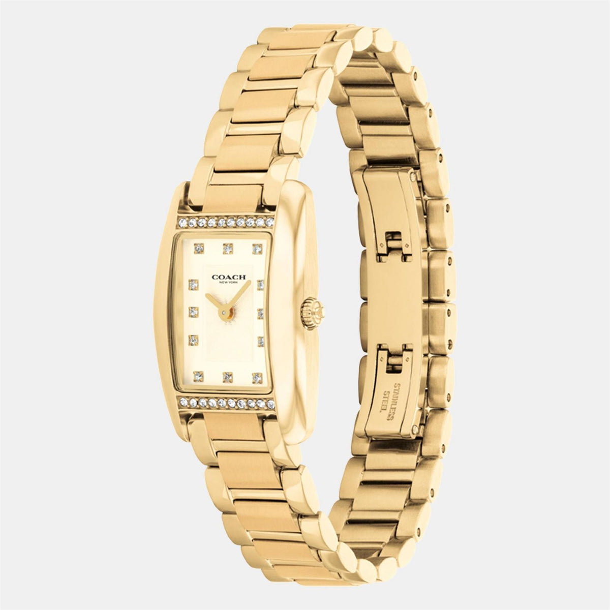 Coach Ladies Reese Gold Ip Crystal Bracelet Watch