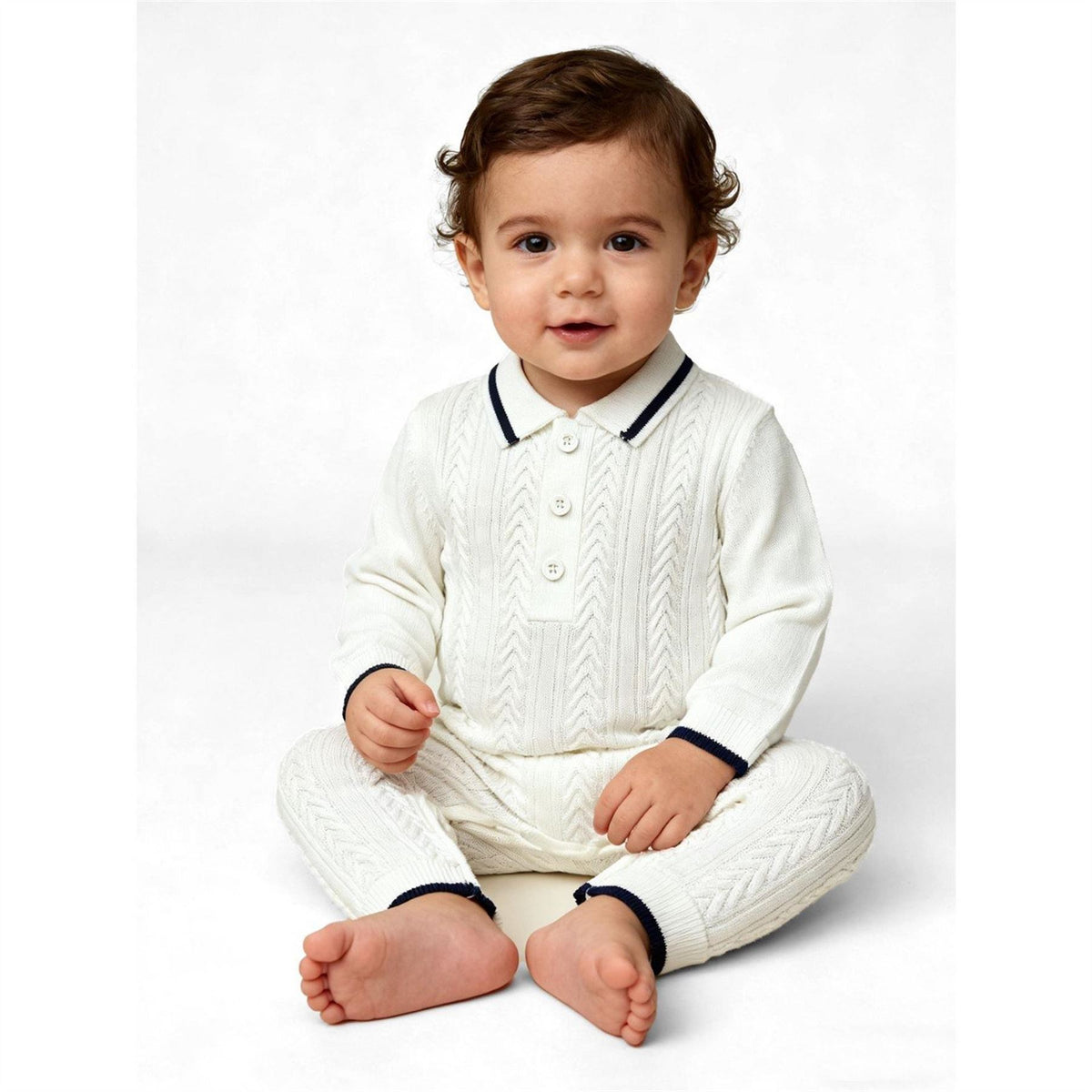 Pretty Green Collared Neck Long Sleeve Cable Knit Romper