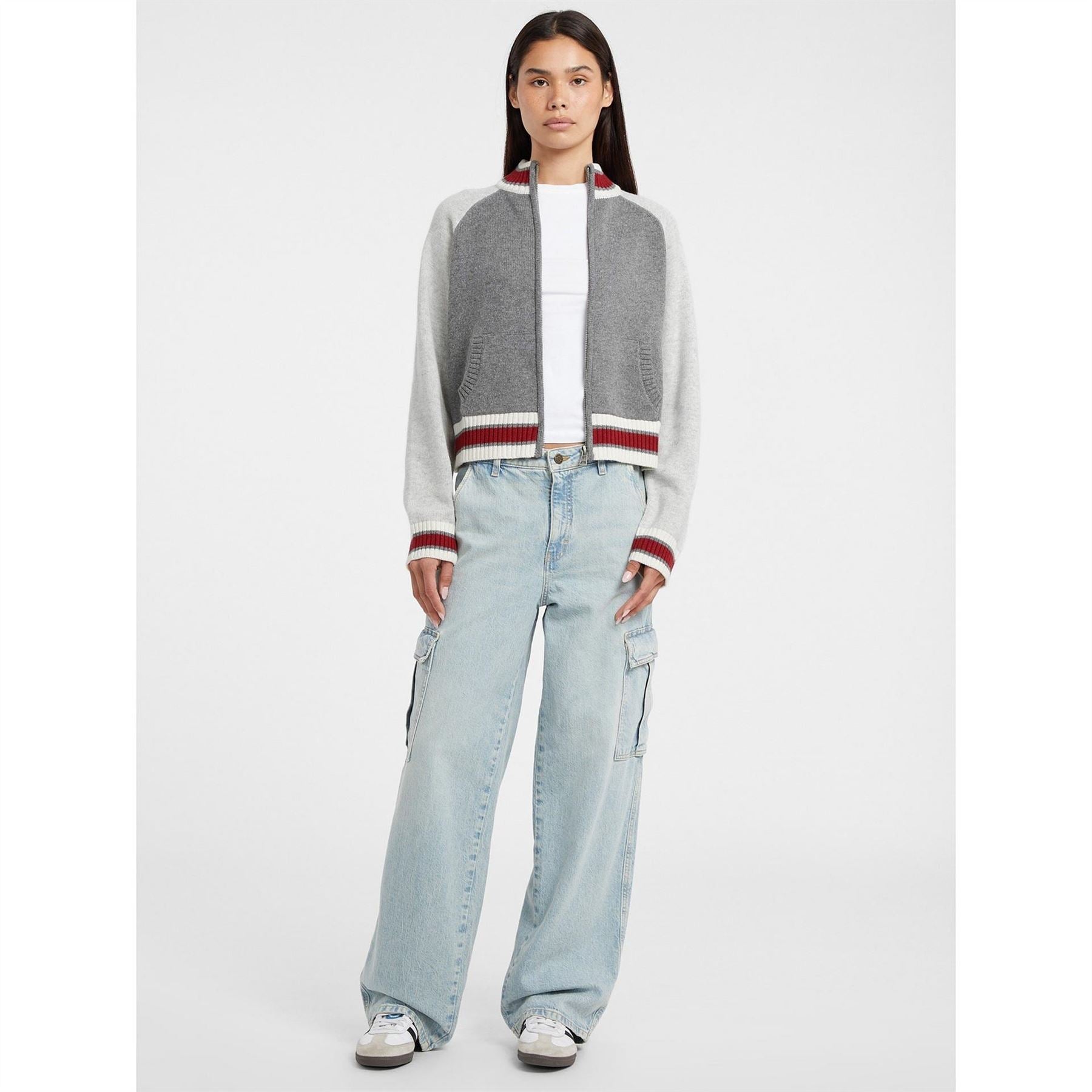 Guess Zipped Intarsia Knitted Top