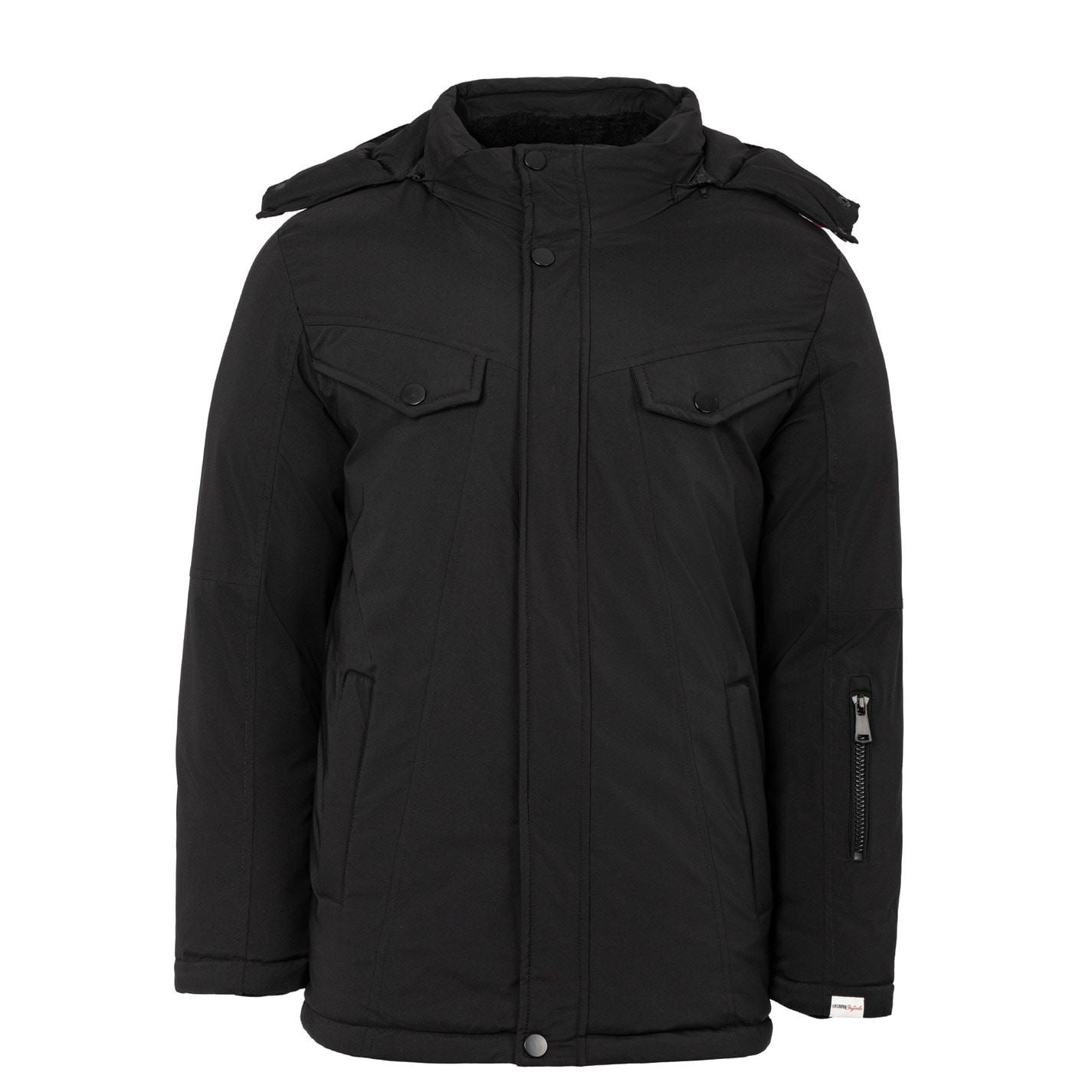 Lee Cooper Solid Patterned Hooded Snap Button Ribbed Cuff Puffer Jacket
