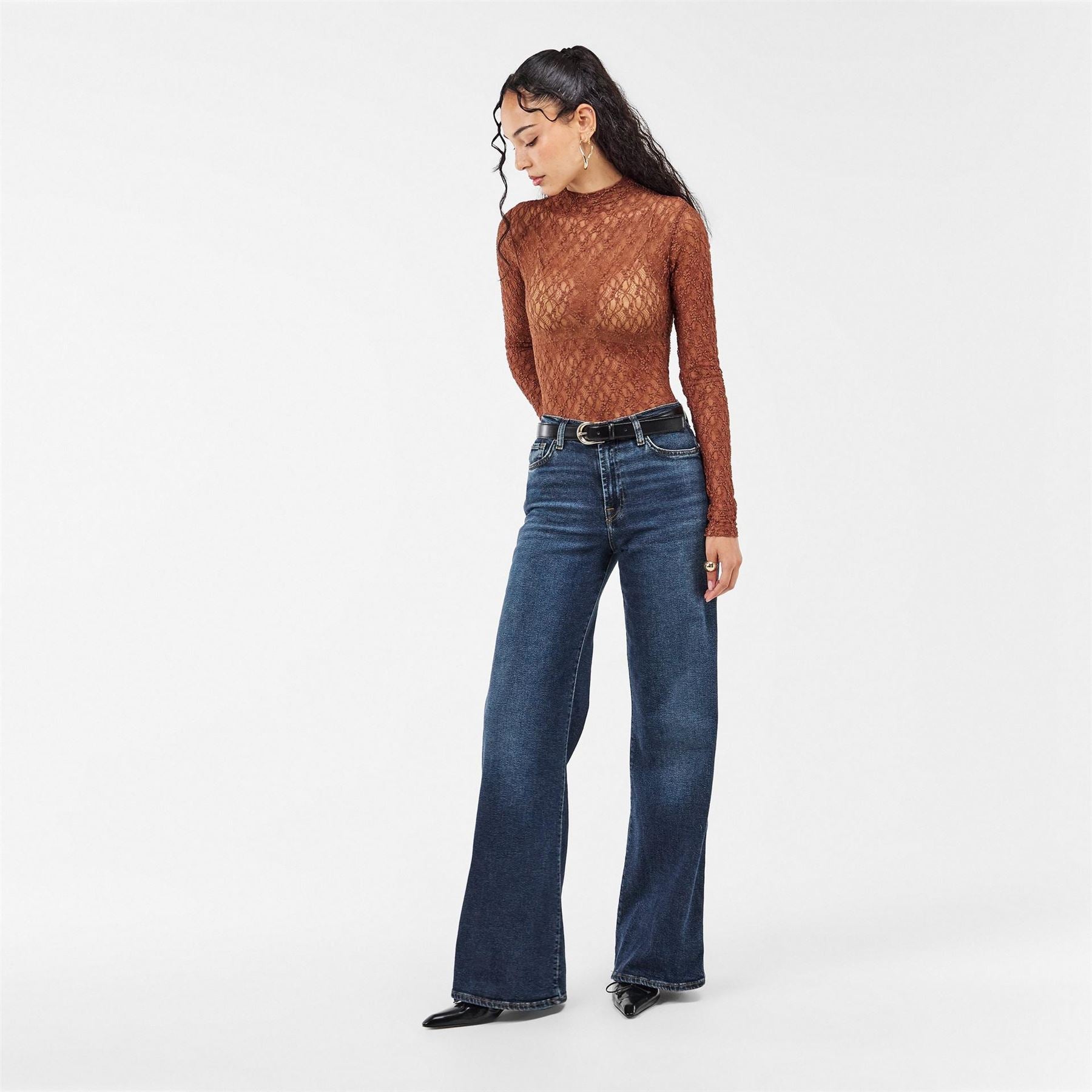7 For All Mankind Lotta Light Wash Patterned Wide Leg Jeans