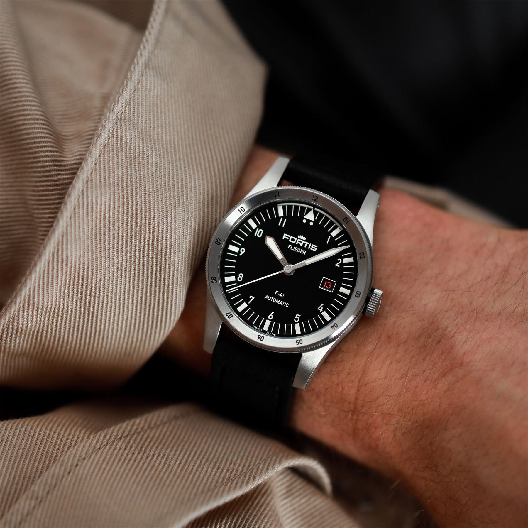 Fortis Flieger Stainless Steel Leather Strap Auto Analogue Watch