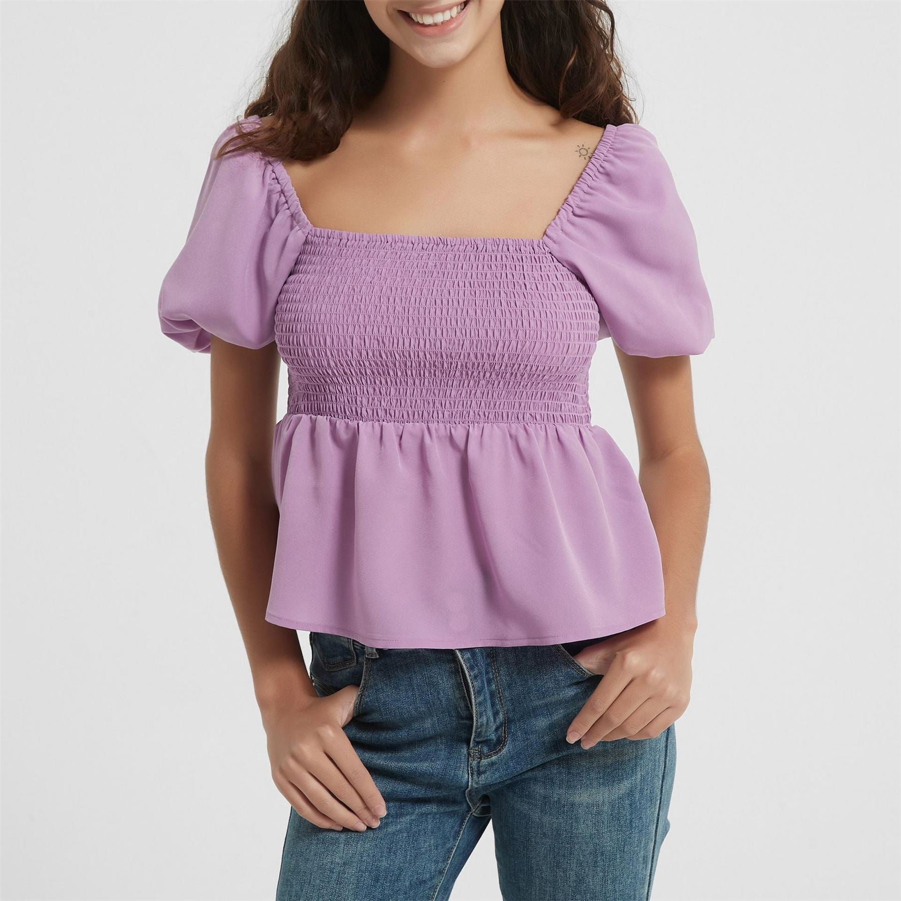 Be You Square Neck Regular Fit Short Sleeve Blouse