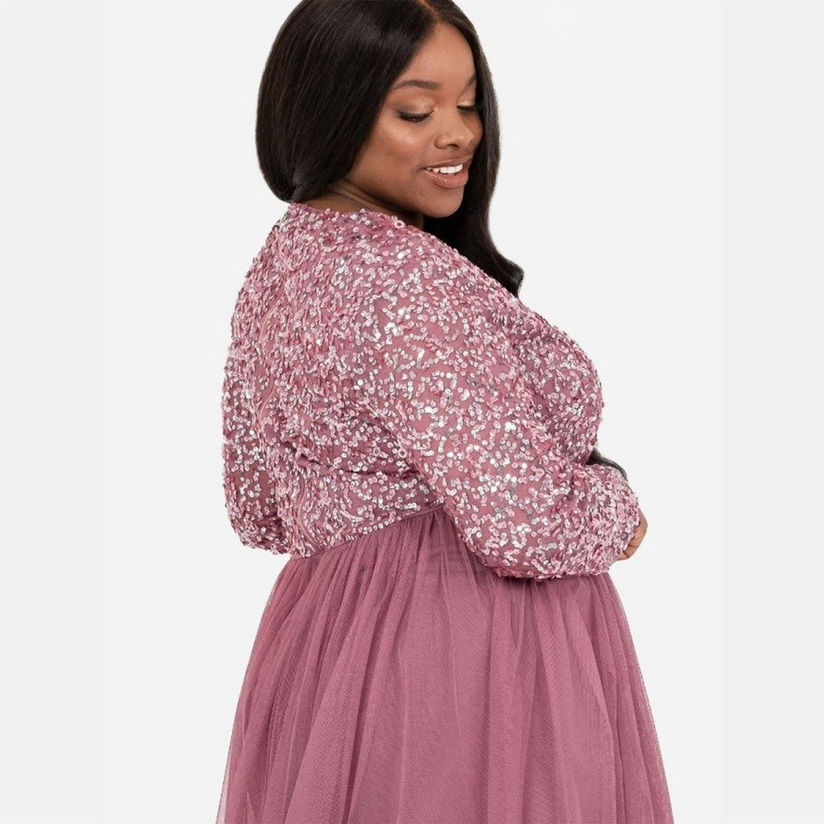 Maya Deluxe Faux Wrap Front Embellished Midi Dress