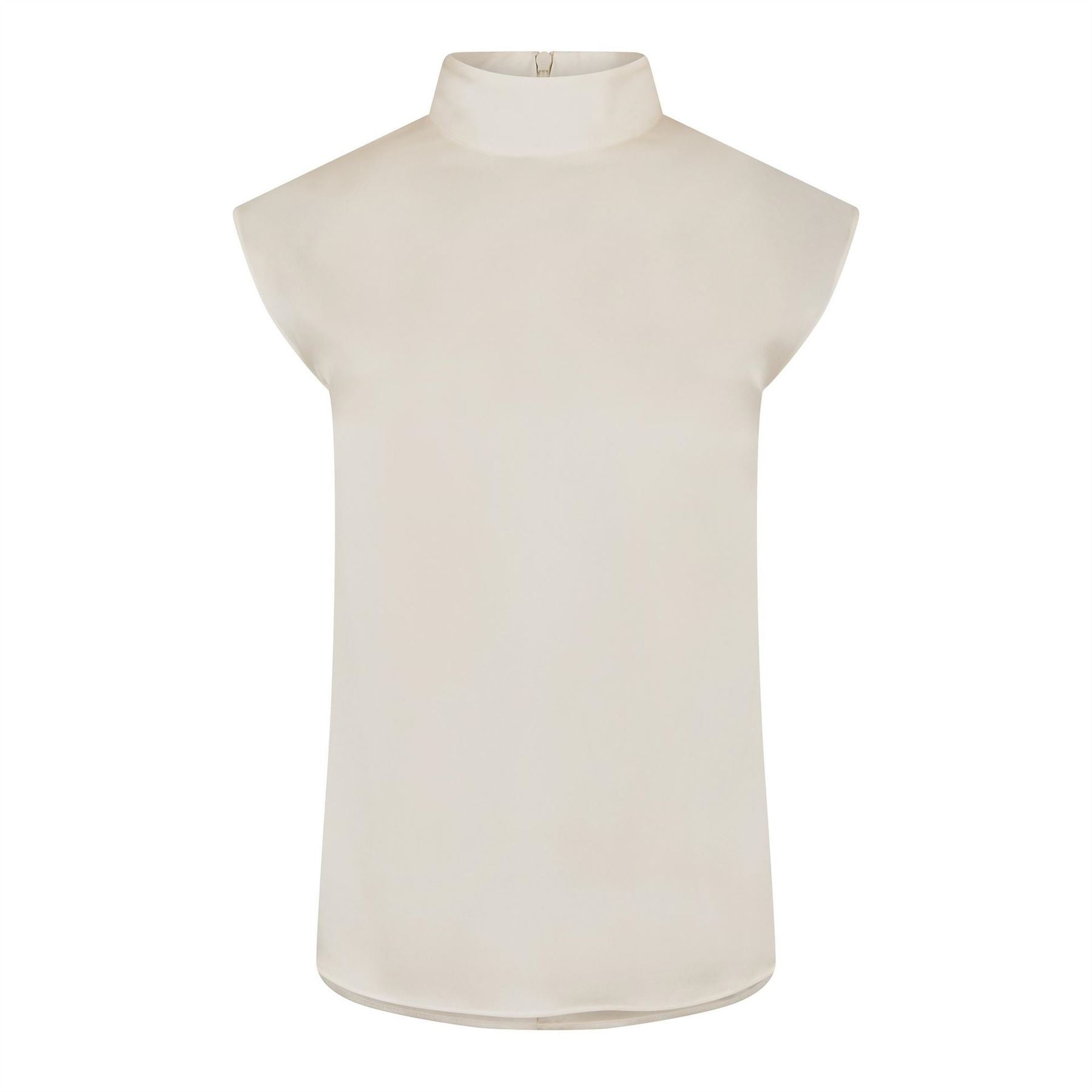 Boss Mock Neck High Collar Sleeveless Shell Blouse