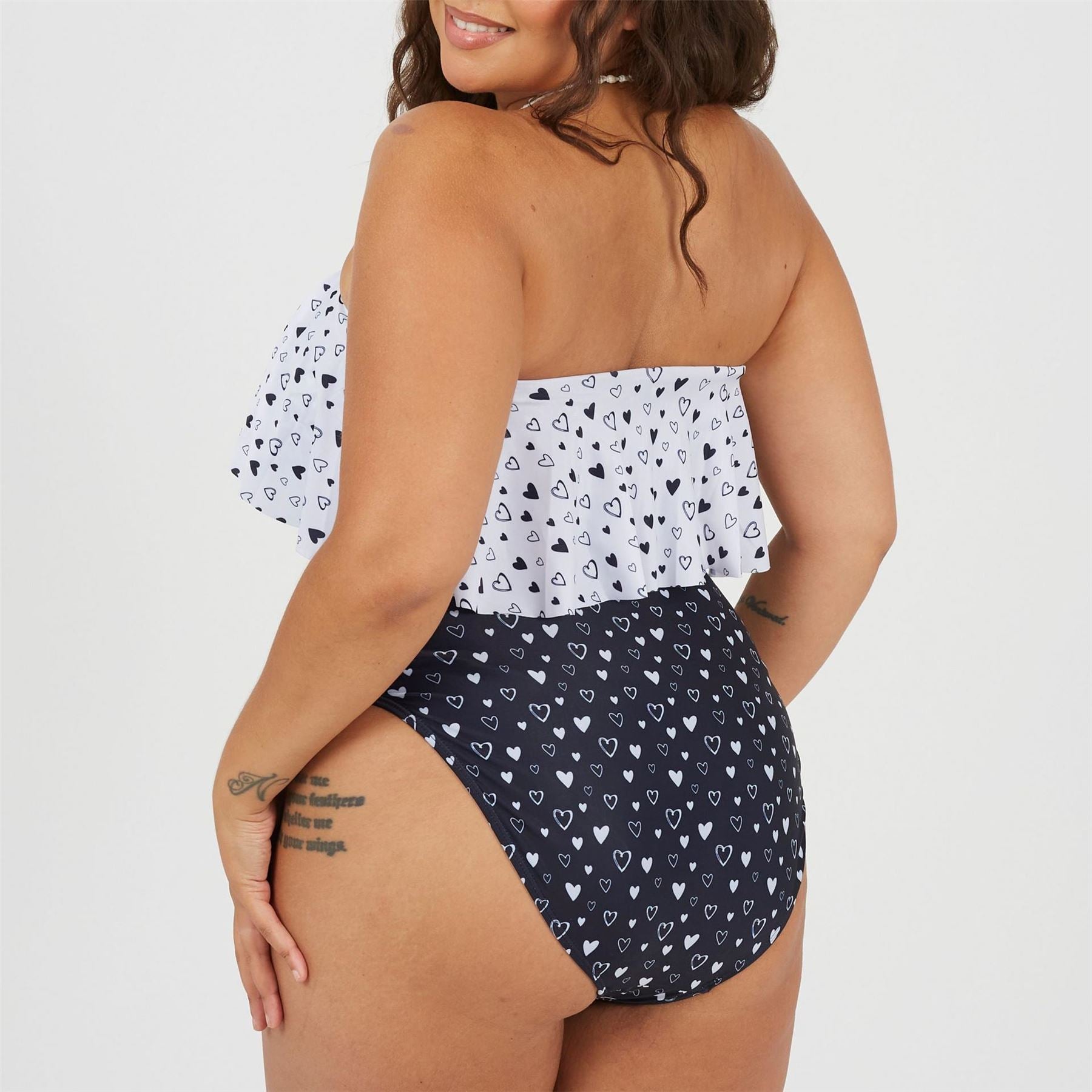 Brave Soul Womens Plus Size One Piece Bardot Swimsuit With Frill Detail