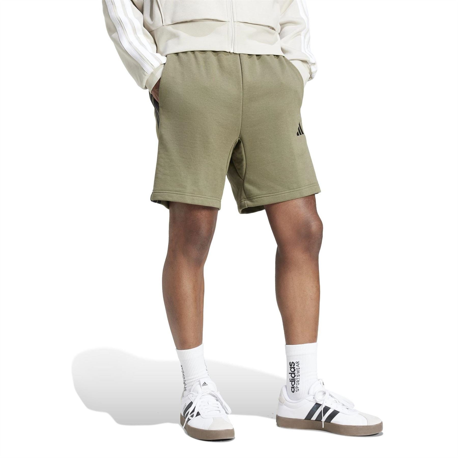 adidas Mens Essentials 3 Stripe Fleece Shorts