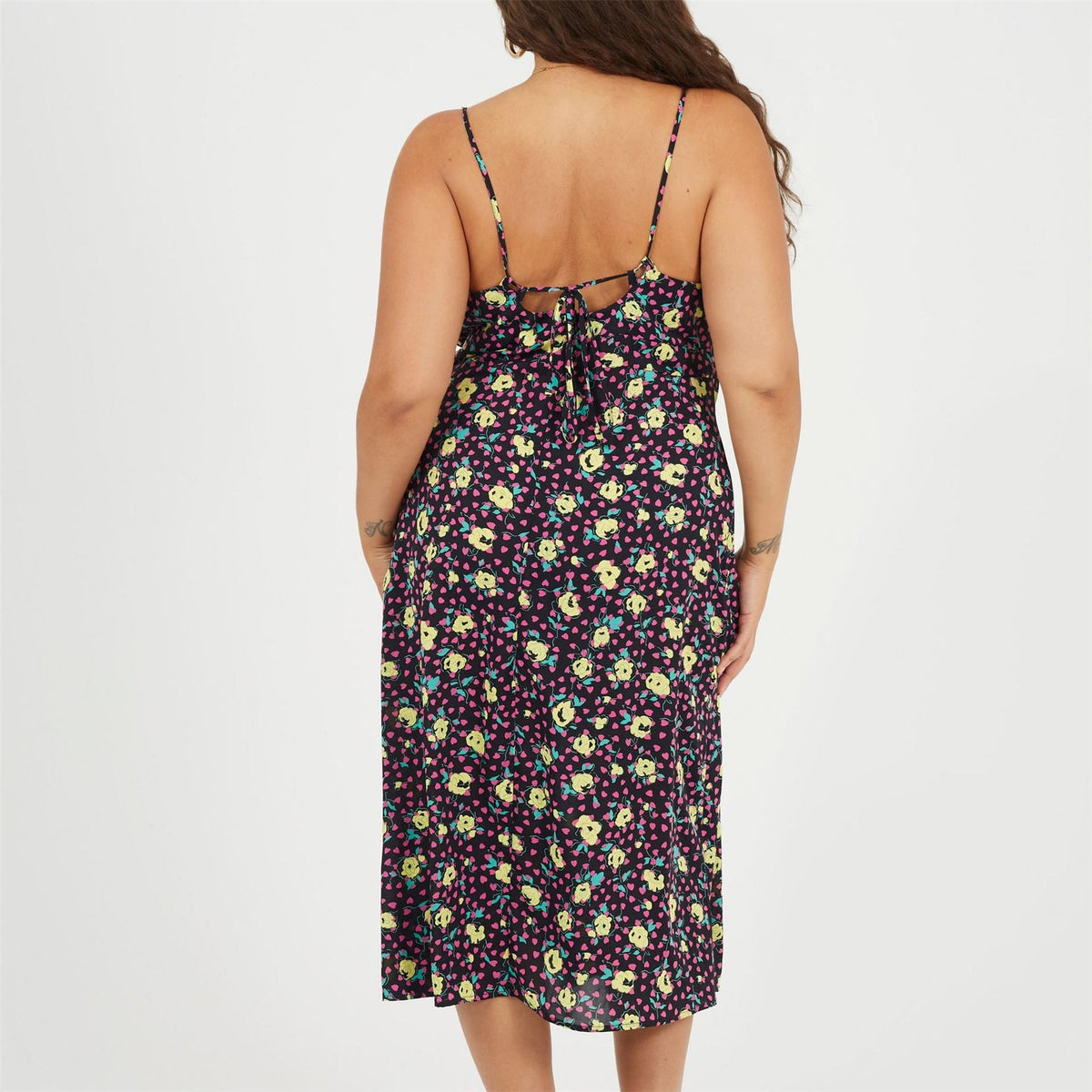 Brave Soul Plus Size Strappy Floral Midi Dress With Split Detail