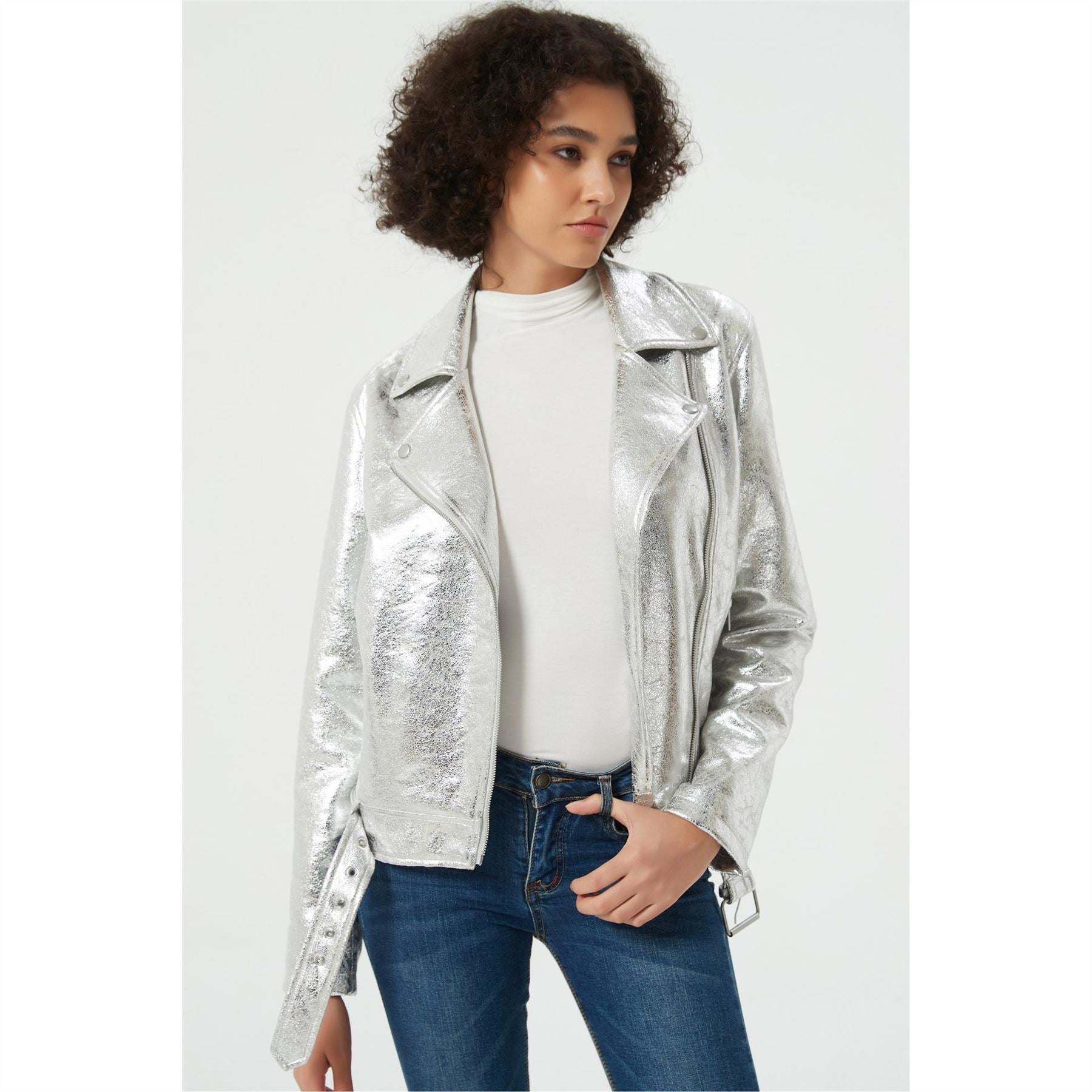 Be You Metallic Biker Leather Jacket