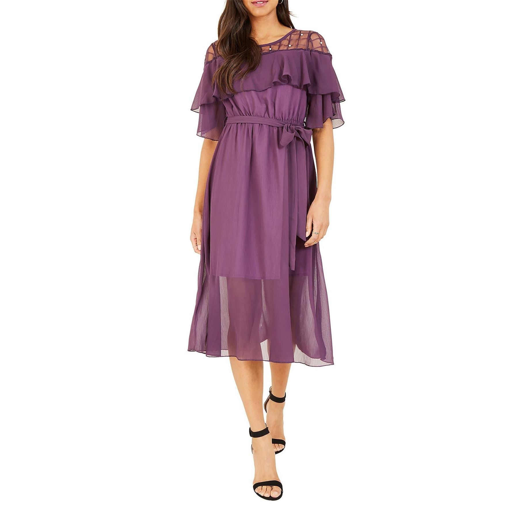 Yumi Frill Midi Dress In Purple
