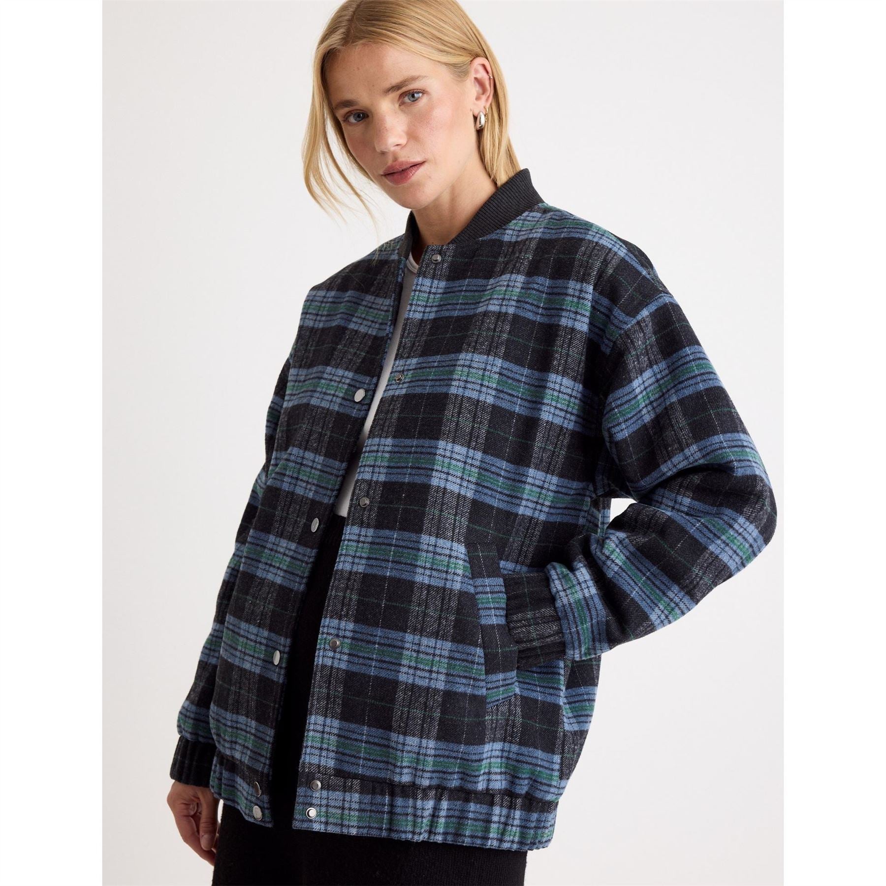 Nobodys Child Plaid Bomber Jacket with Ribbed Cuff