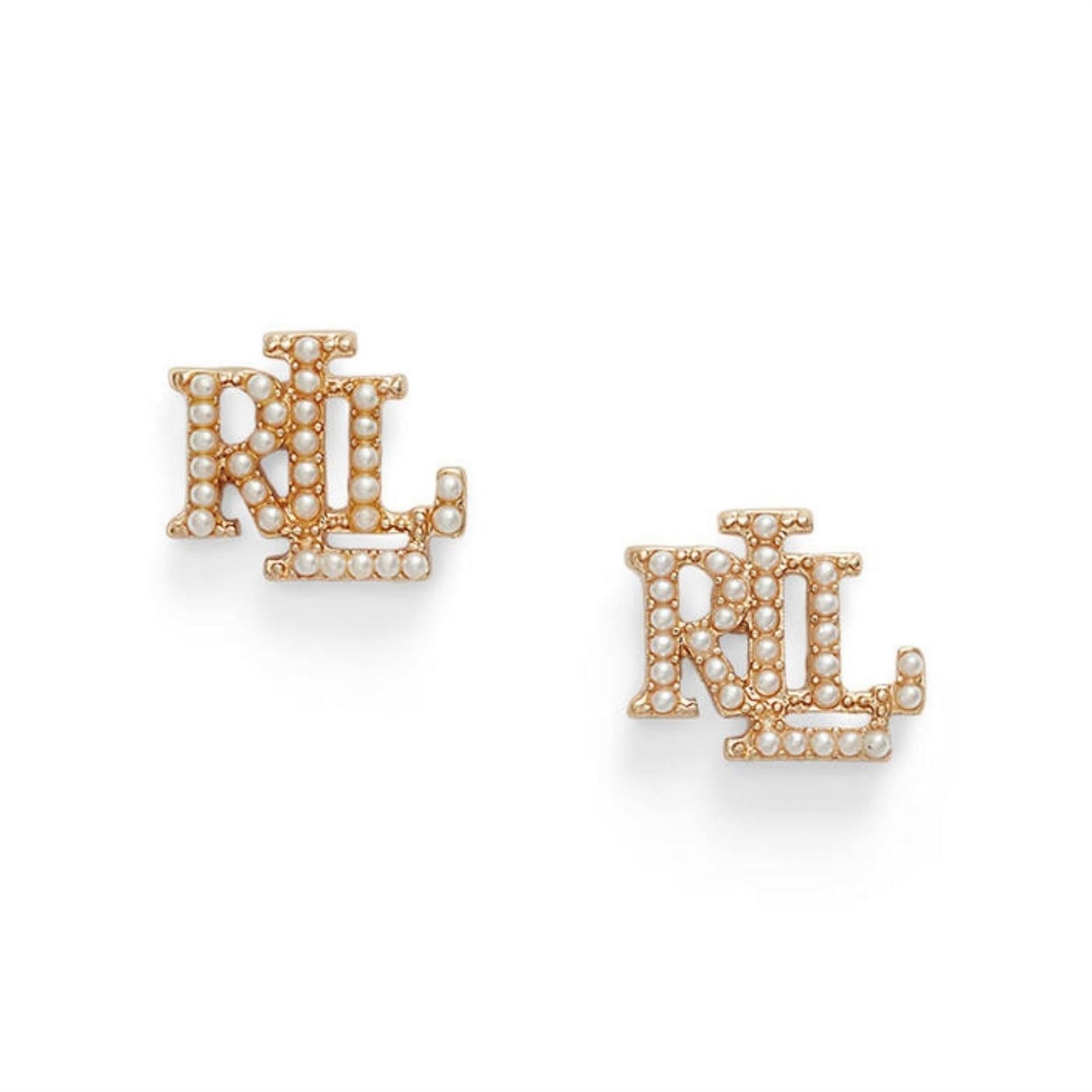 Lauren by Ralph Lauren Ralph Lauren Pearl  And  Gold Logo Stud Earrings