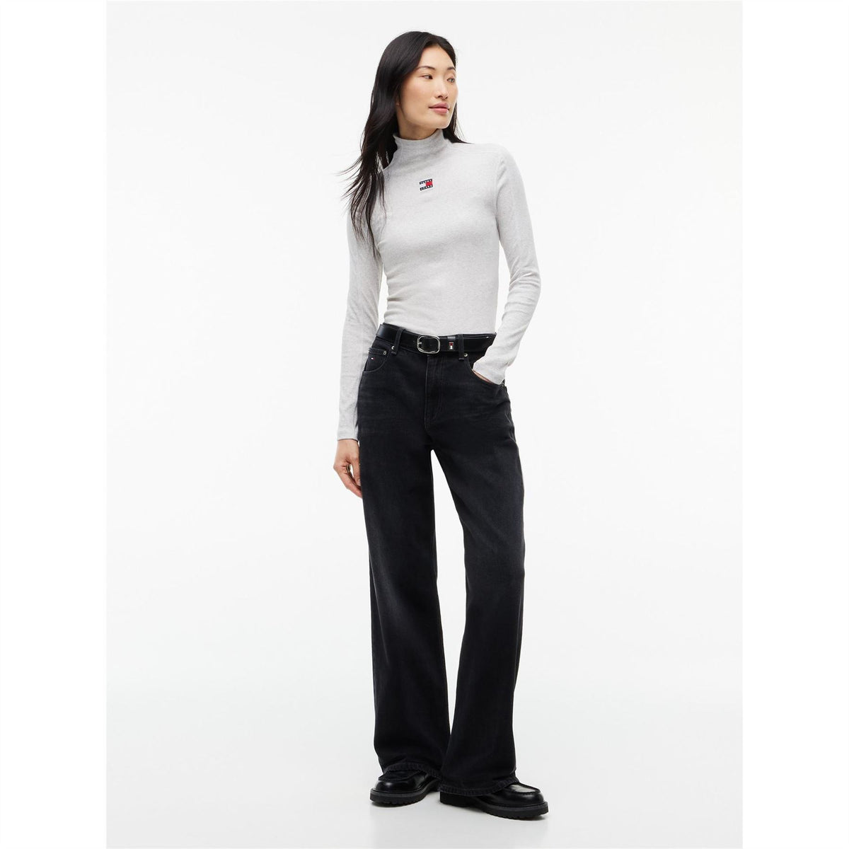 Tommy Jeans Badge Cotton Roll Neck Long Sleeve T-Shirt