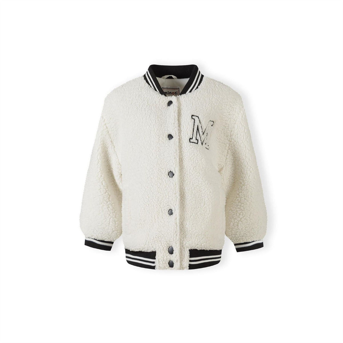 Minoti Girls Borg Baseball Jacket With Chest Embroidery Cream