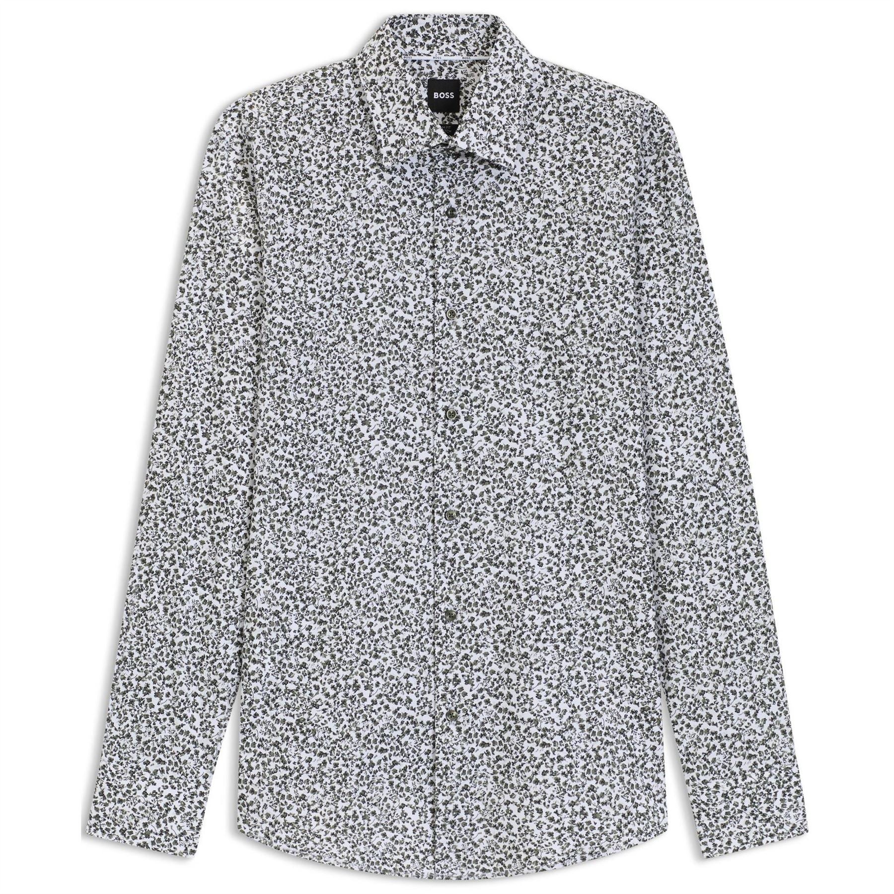 Boss Floral Print Stretch Cotton Long Sleeve Slim Fit Shirt