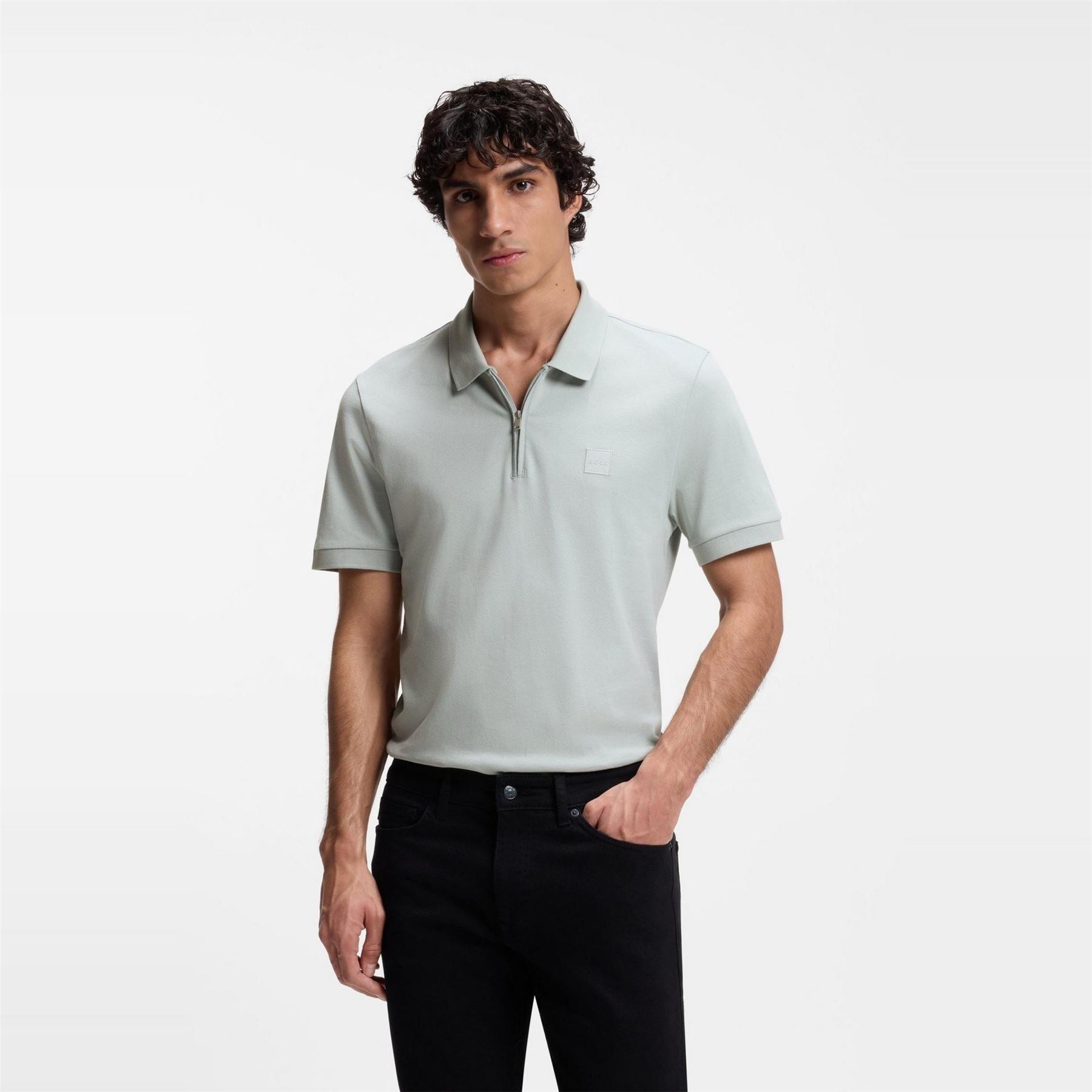 Boss Orange Short Sleeve Quarter Zip Polo Top