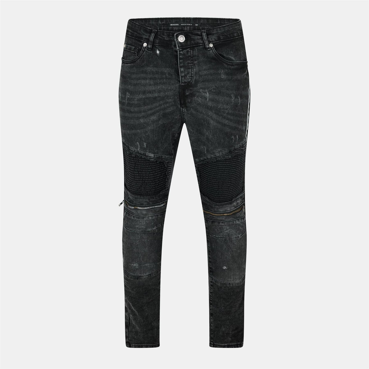Brave Soul Black Wash Biker Jean with Distressed Details