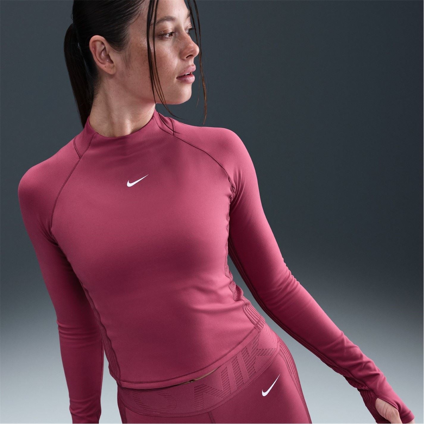 Nike Warm Mock Neck Long Sleeve Raglan Athletic Top