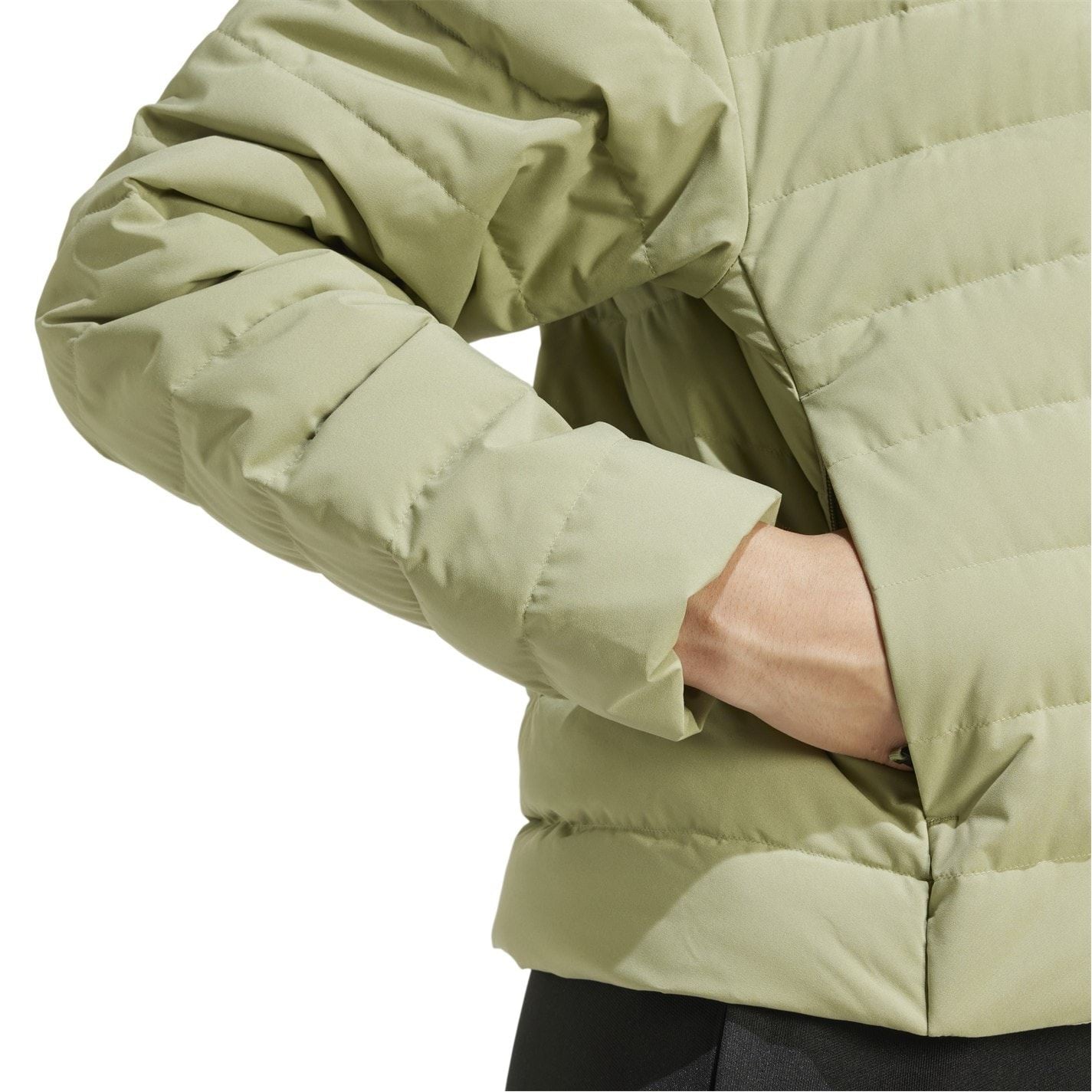 adidas Solid Patterned Mock Neck Band Collared Horizontal Pocket Down Jacket