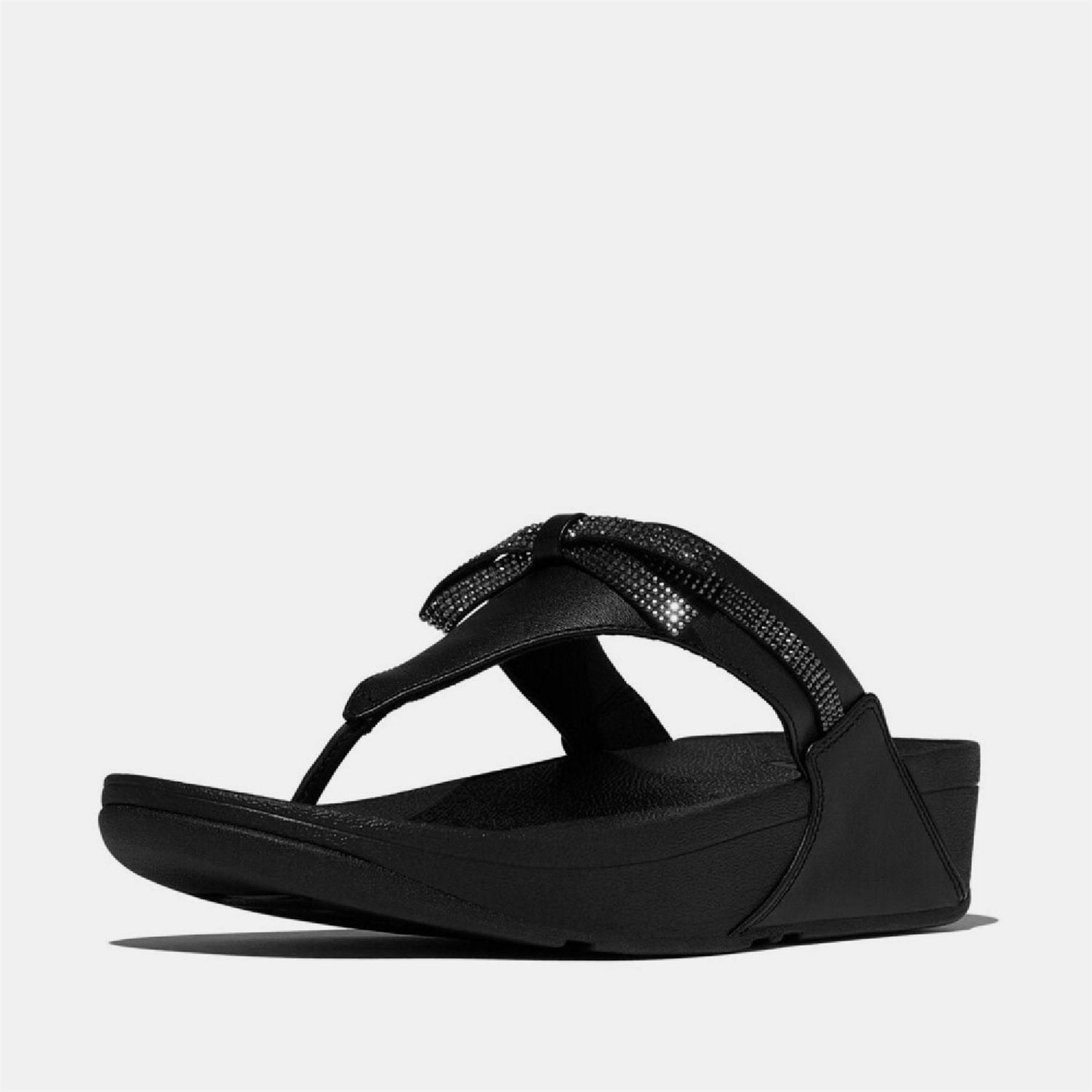 Fitflop Glitz Bow Leather Toe Post Sandals