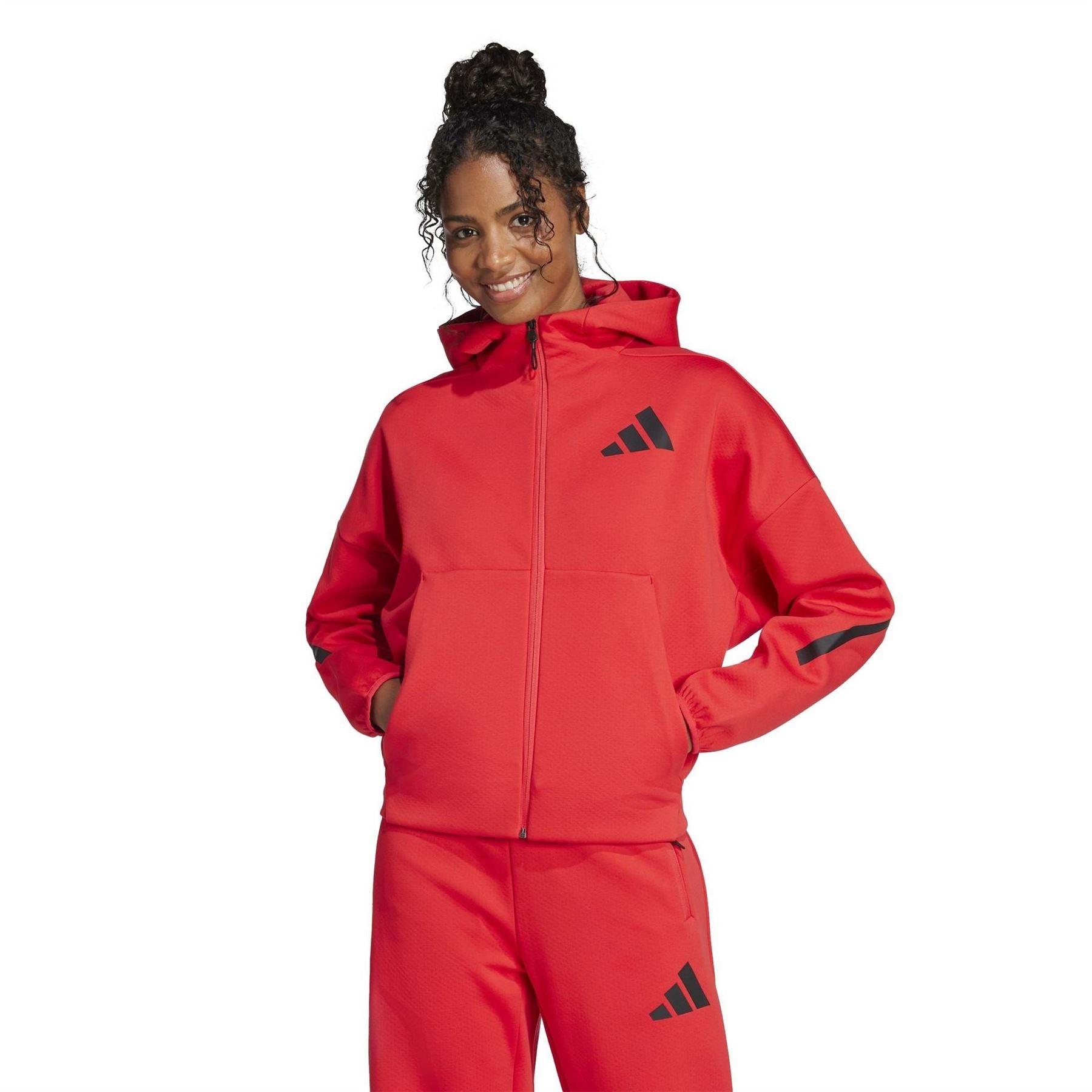 adidas Z.N.E. Hooded Full Zipper Solid Patterned Track Jacket with Logo