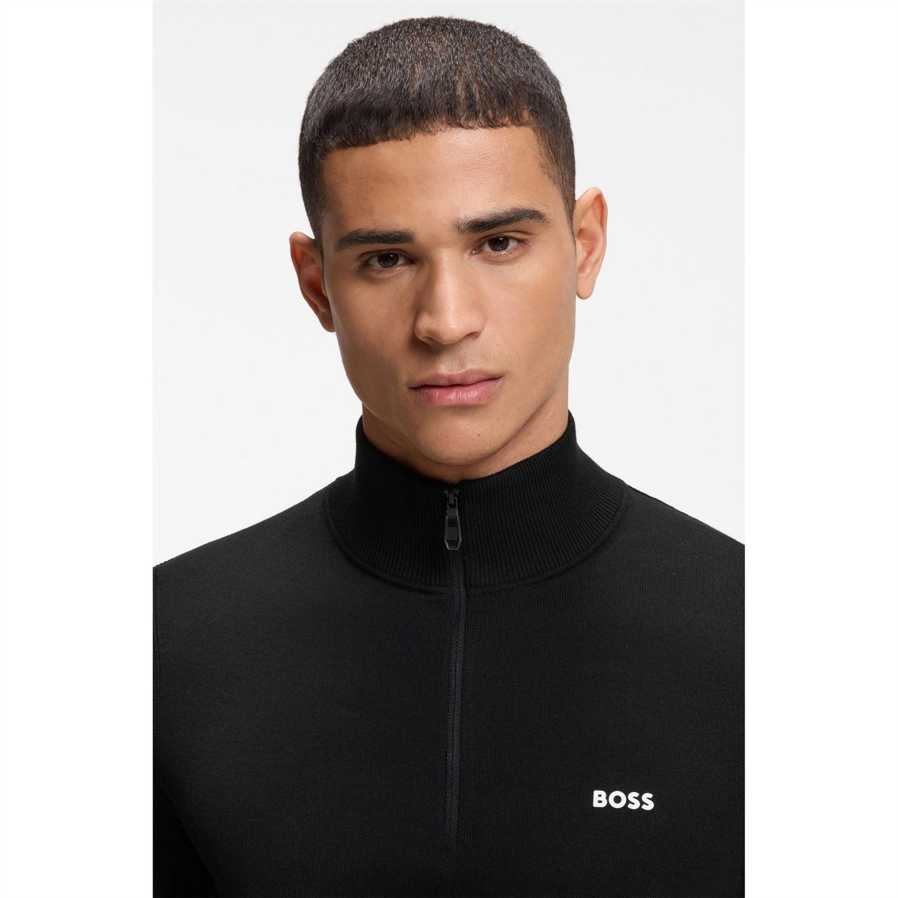 Boss Ever X Green Cotton Long Sleeve 1 4 Zip Knitted Top