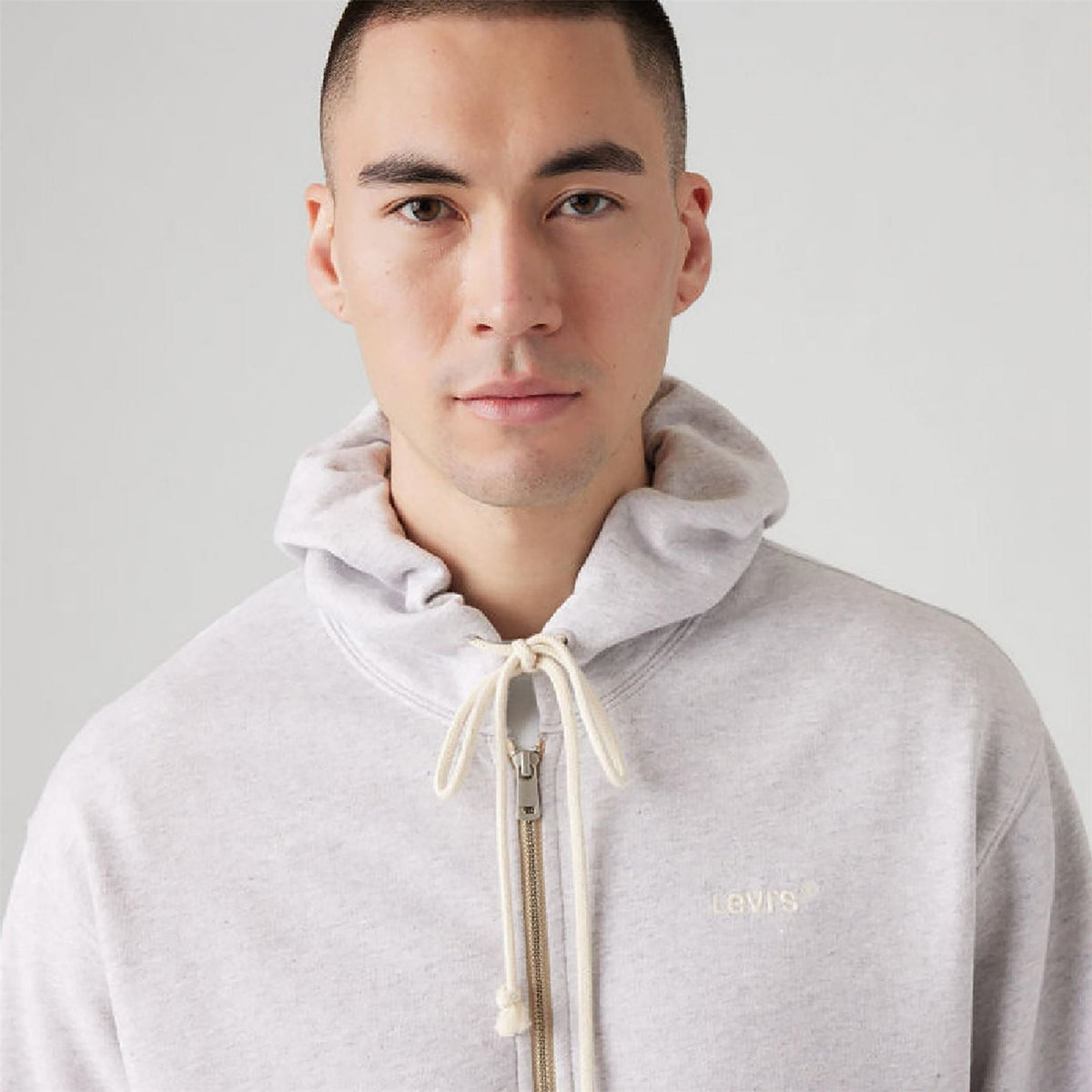 Levis Solid Patterned Hooded Neck Full Zipper Ribbed Cuff Sweat Jacket