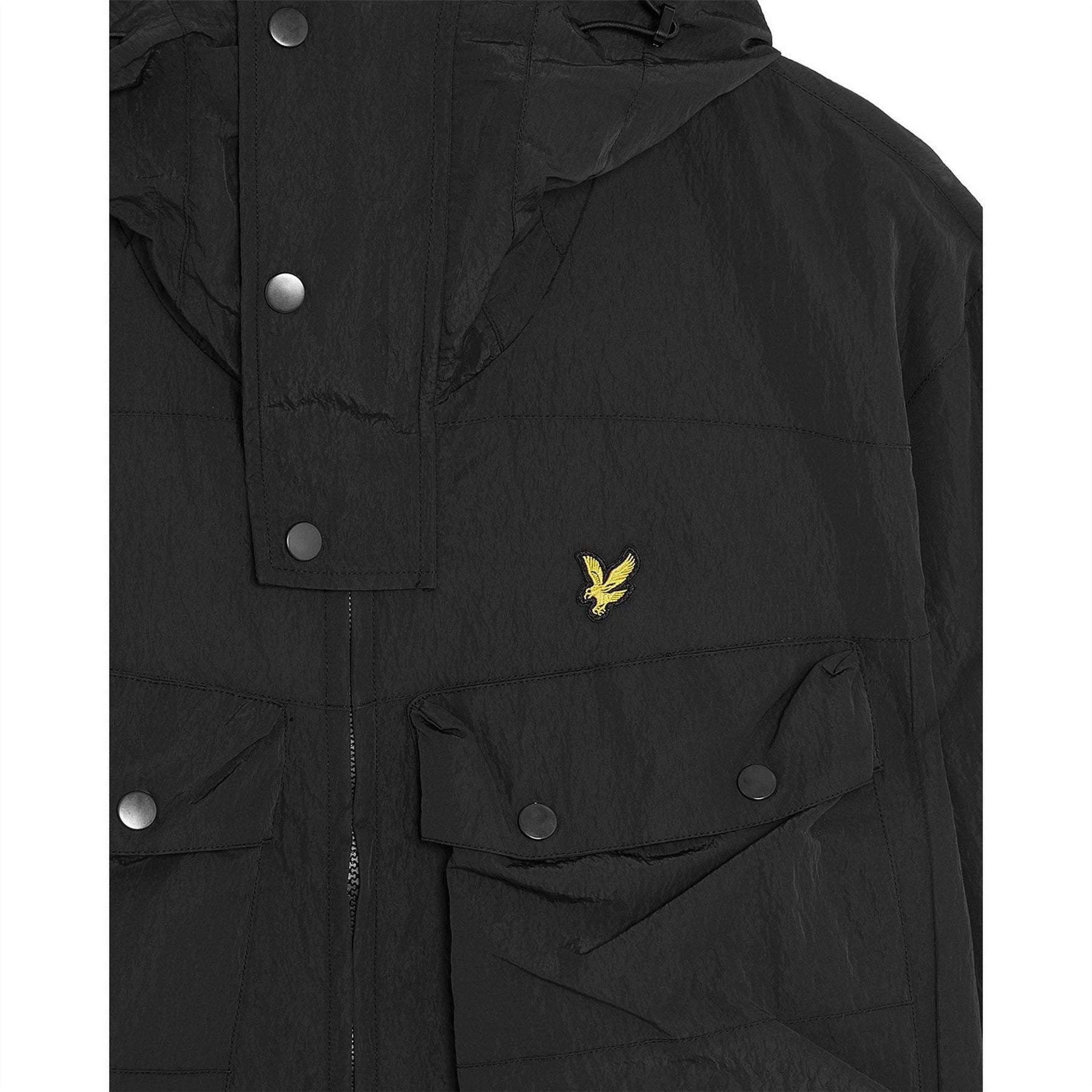 Lyle and Scott Guard Hooded Snap Button Parka Coat with Pockets