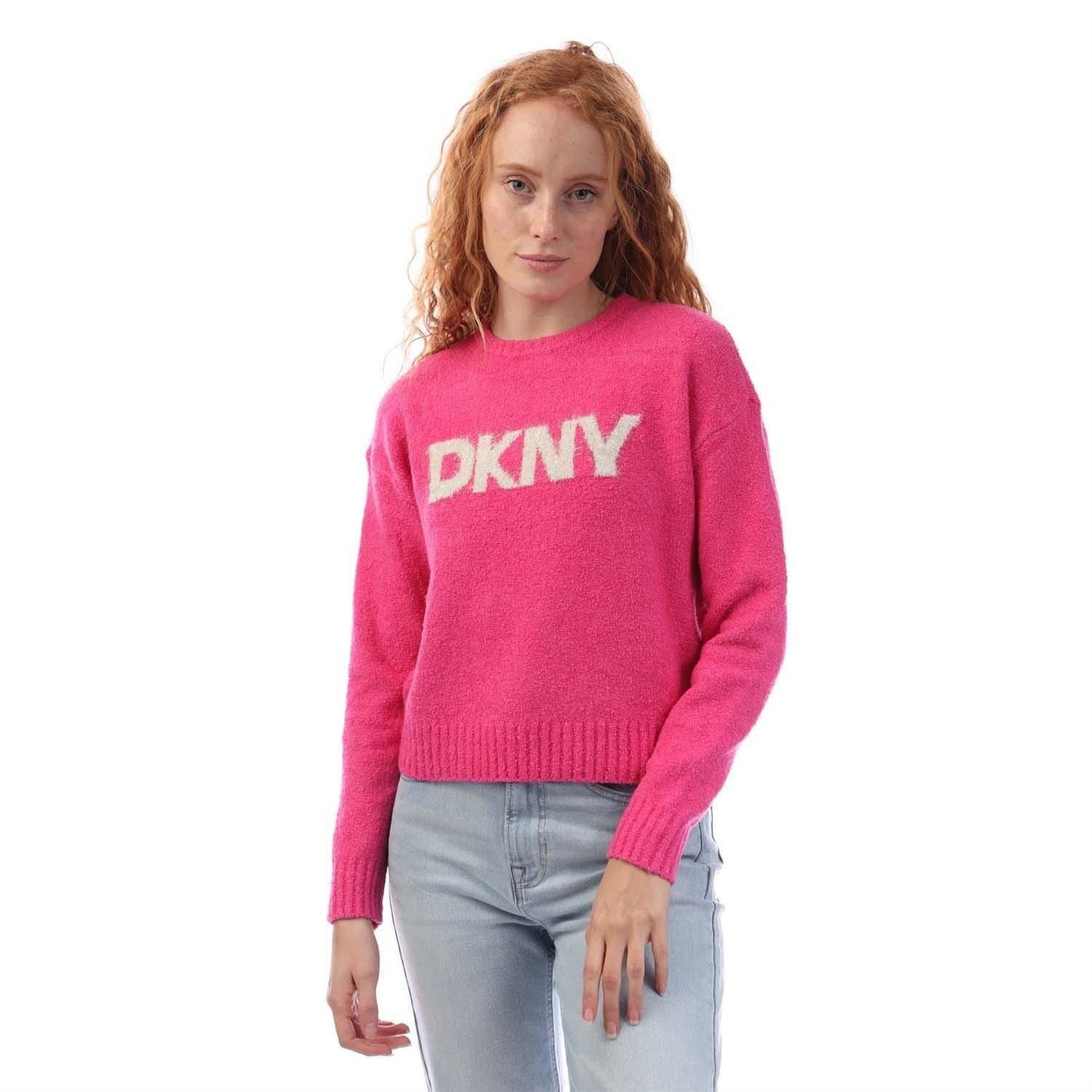 DKNY Logo Boucle Crew Knit Sweater