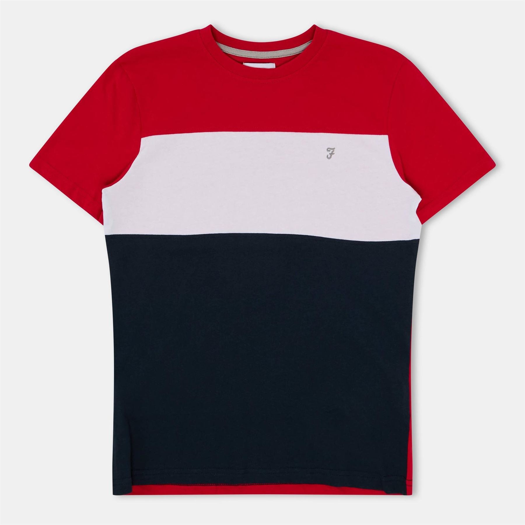 Farah Embroidered Color Block Crew Neck Short Sleeve T-Shirt