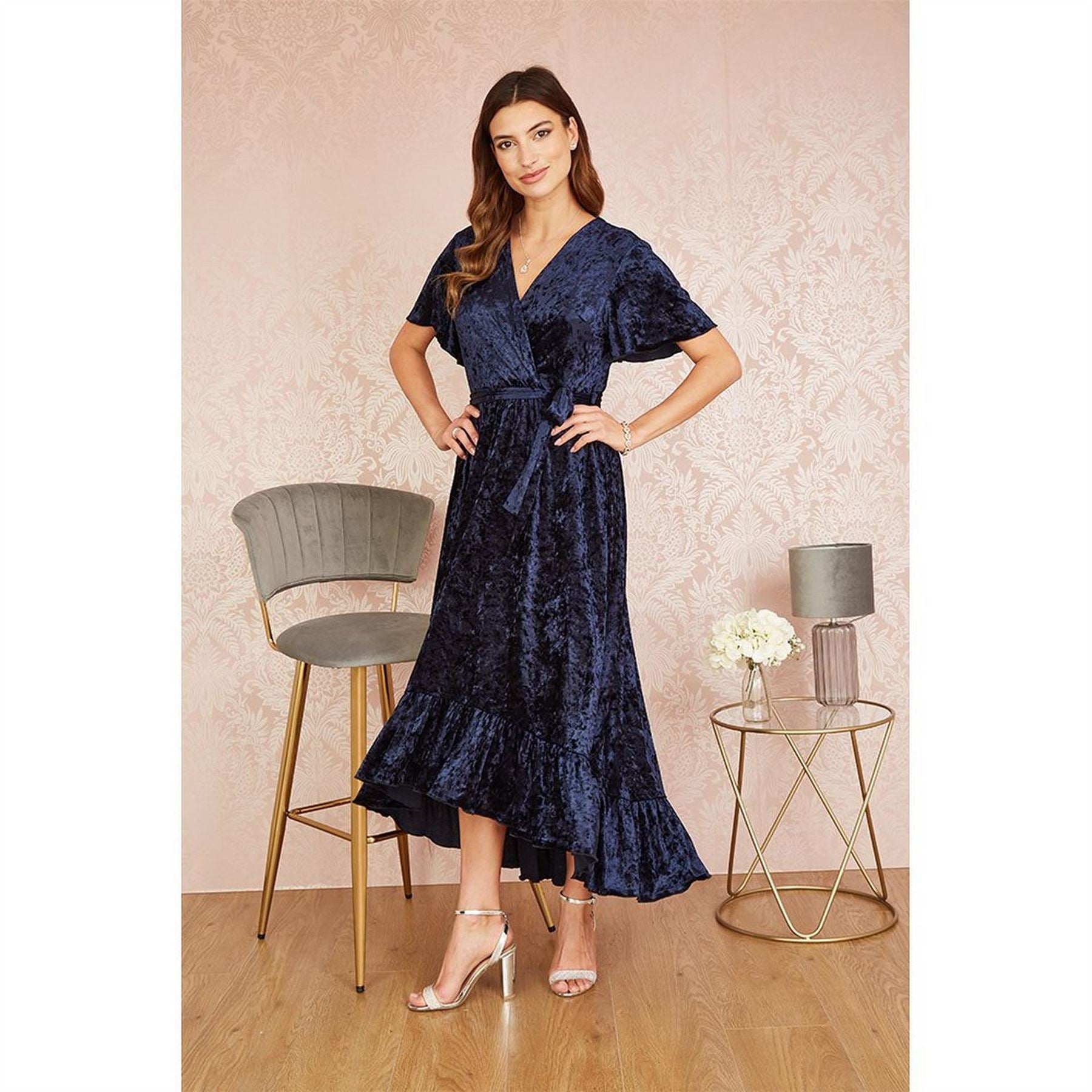 Yumi Velvet Wrap Over Midi Dress