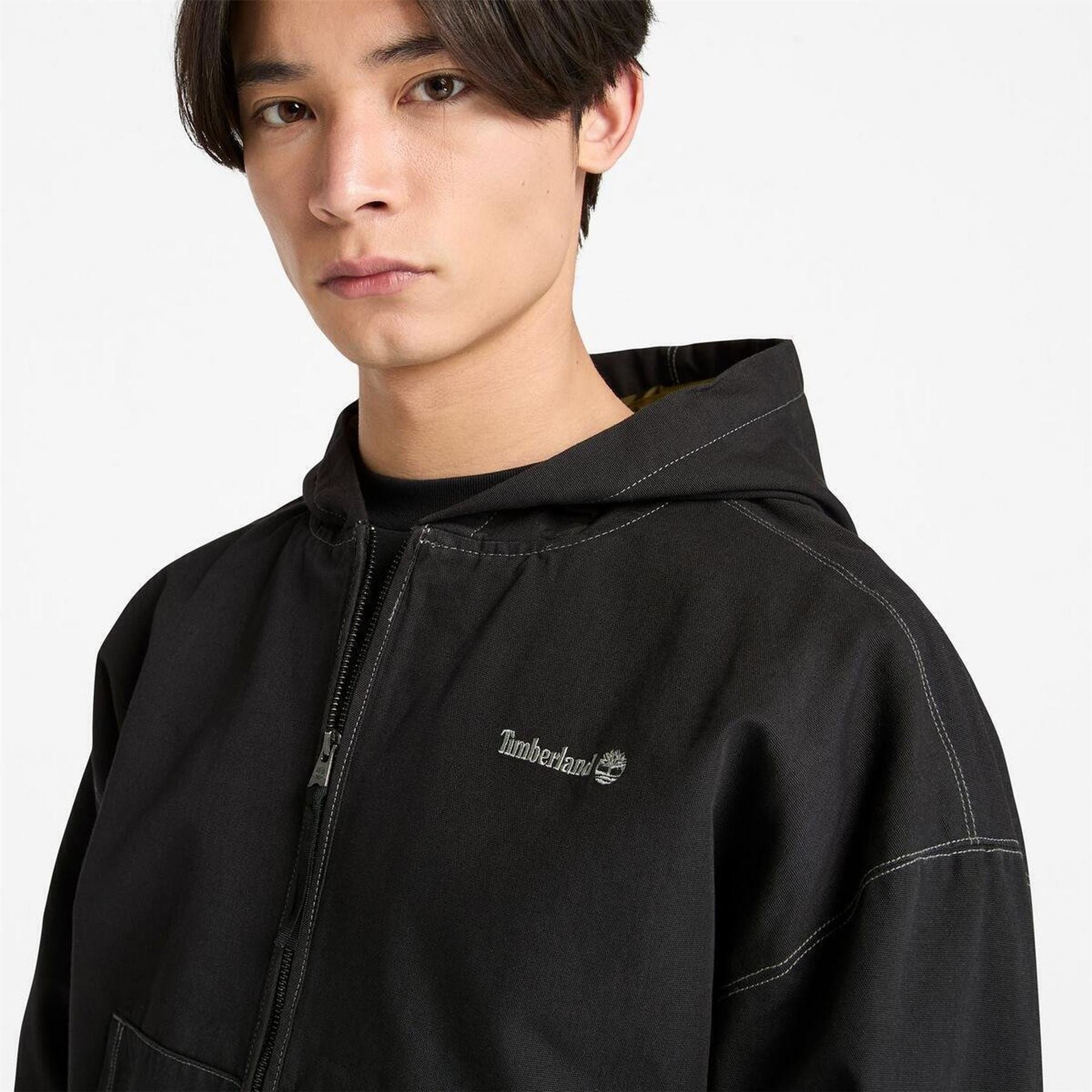 Timberland Solid Patterned Hooded Ribbed Cuff Overshirt