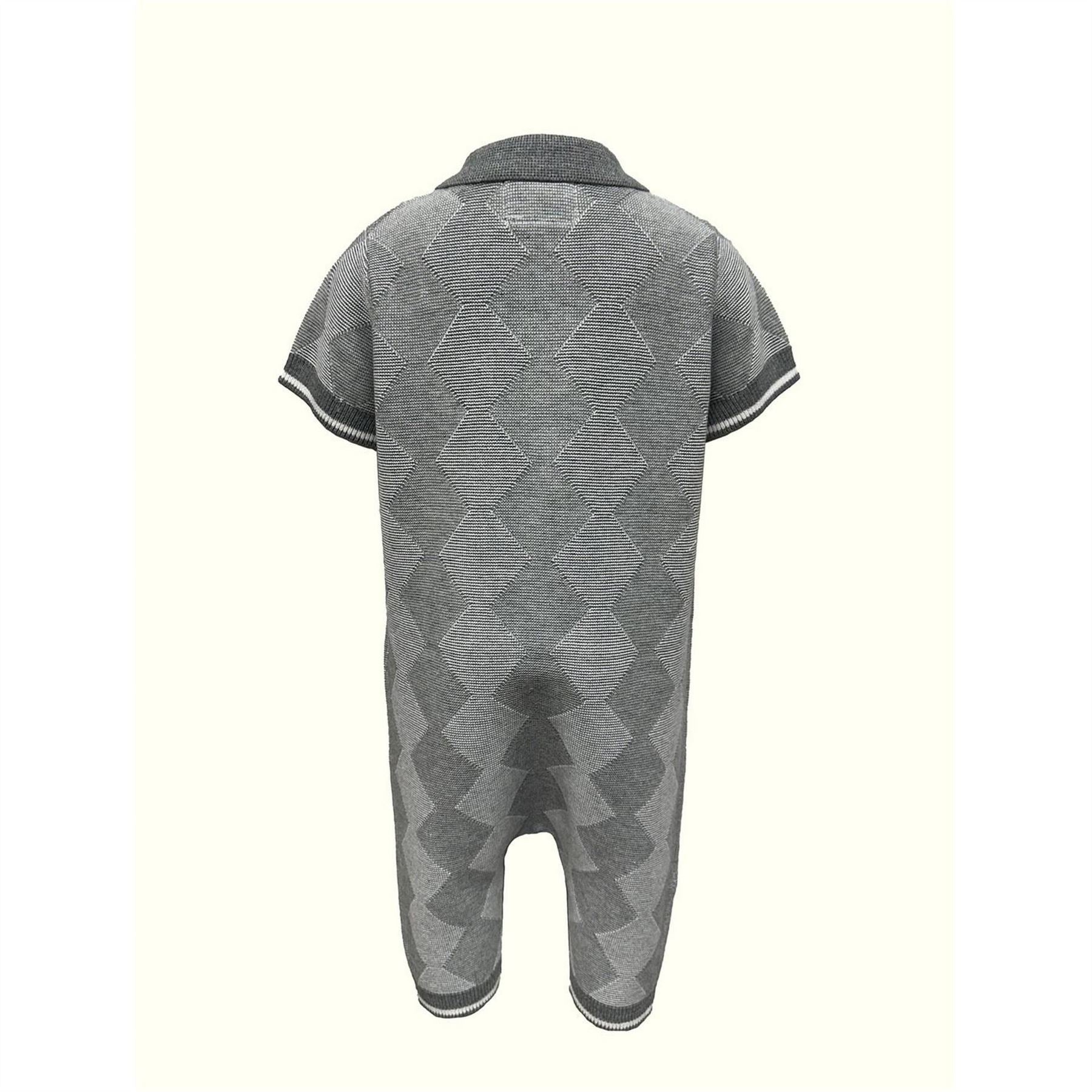 Pretty Green Collared Neck Argyle Patterned Short Sleeve Romper