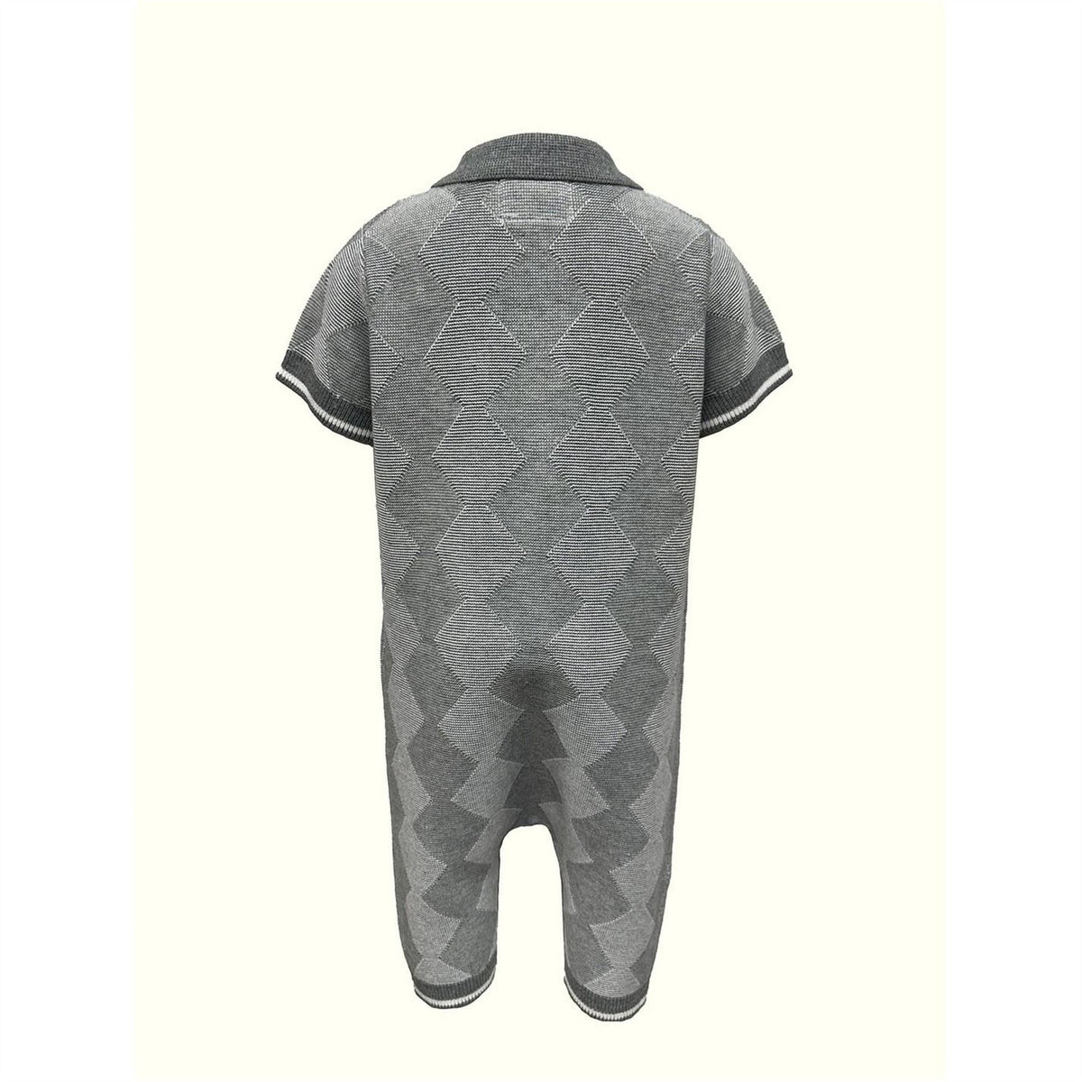 Pretty Green Collared Neck Argyle Patterned Short Sleeve Romper